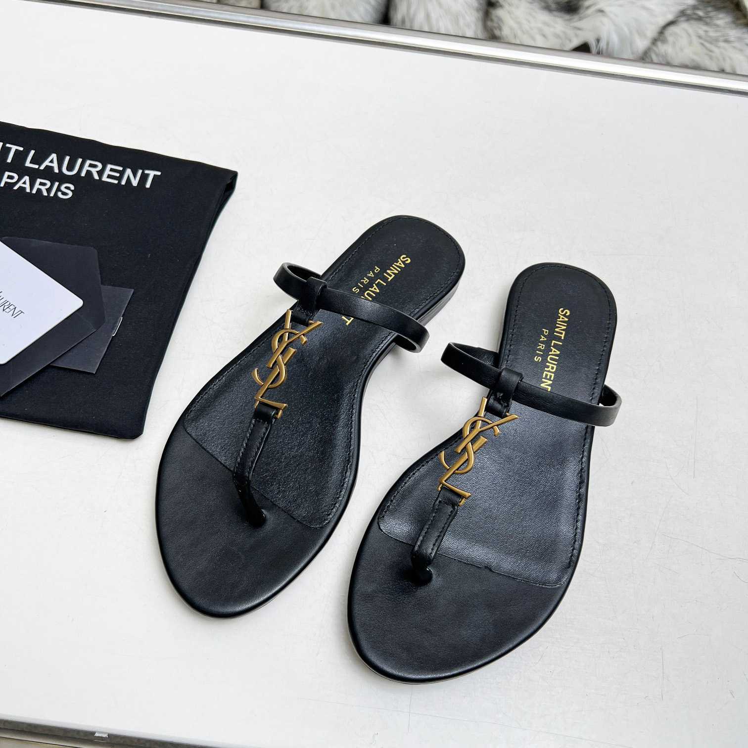 Saint Laurent Cassandra Leather Flip Flops  - DopestKickz