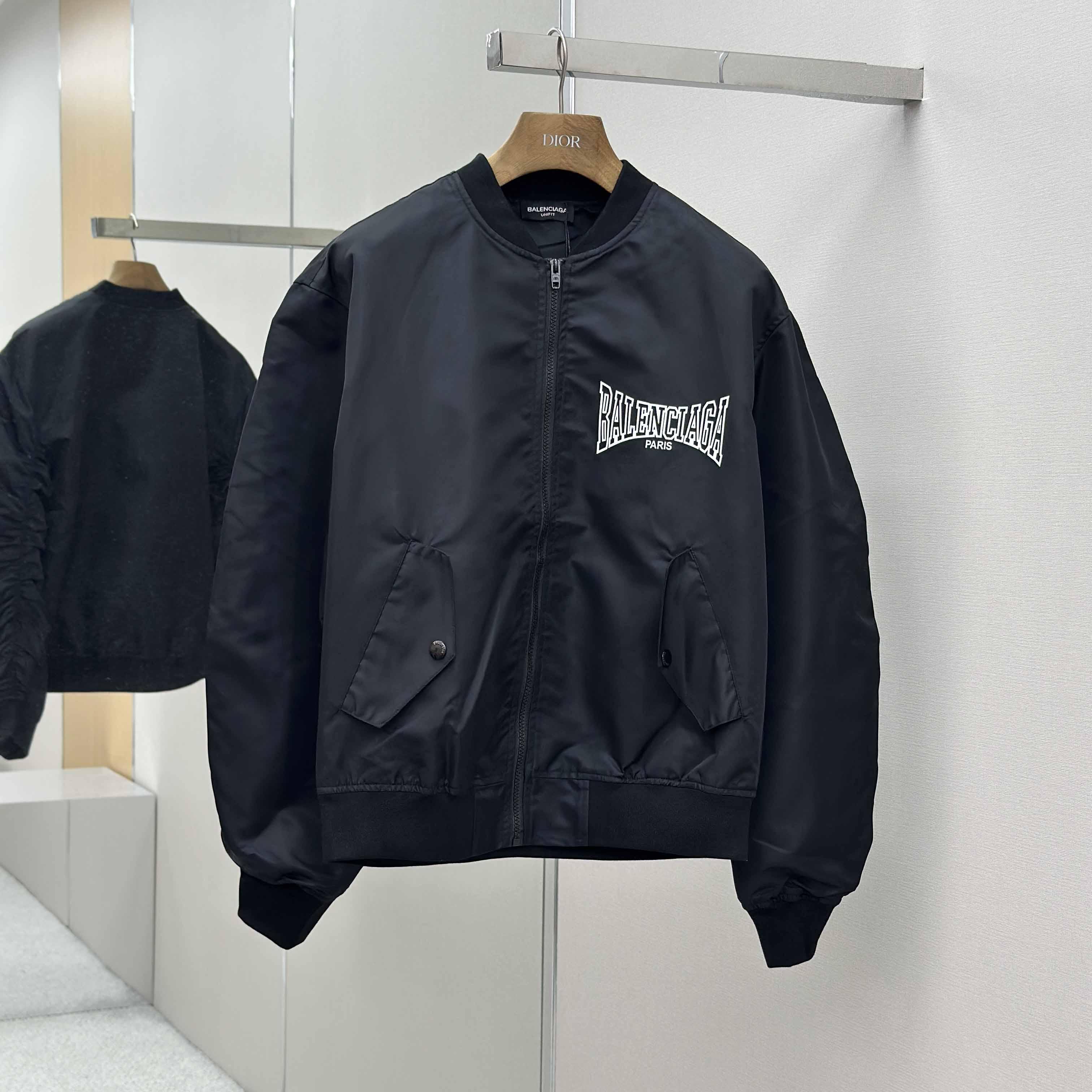Balenciaga Men's Black Oversize Nylon Varsity Jacket - DopestKickz