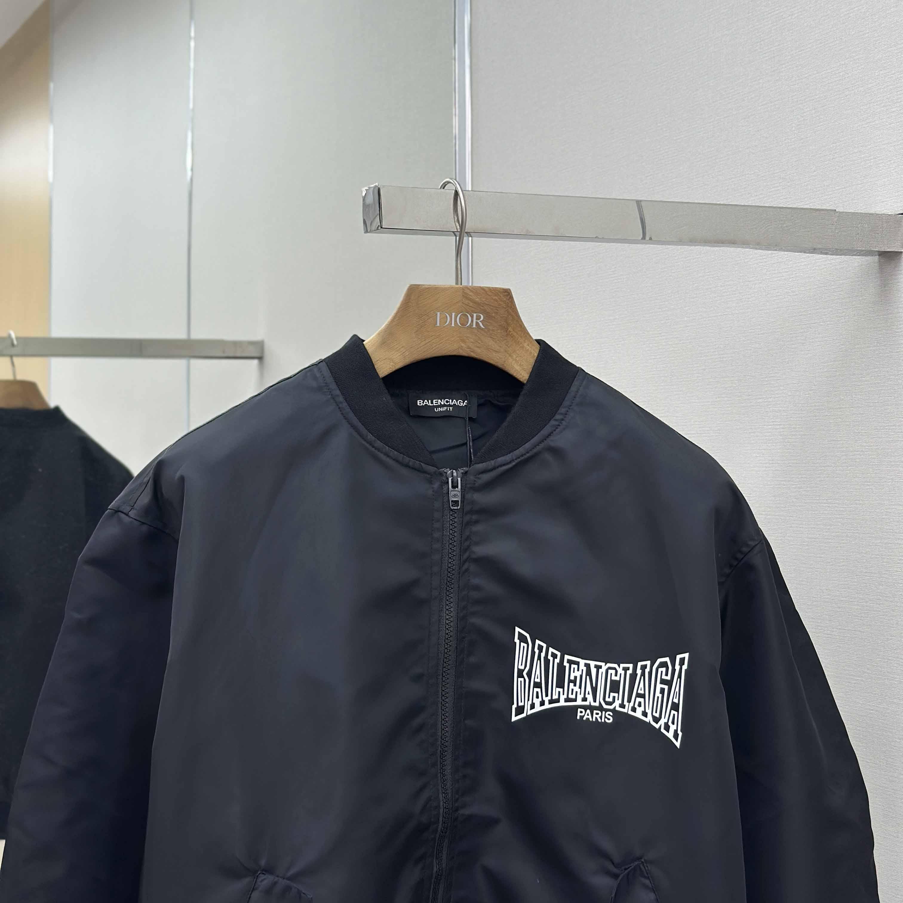 Balenciaga Men's Black Oversize Nylon Varsity Jacket - DopestKickz