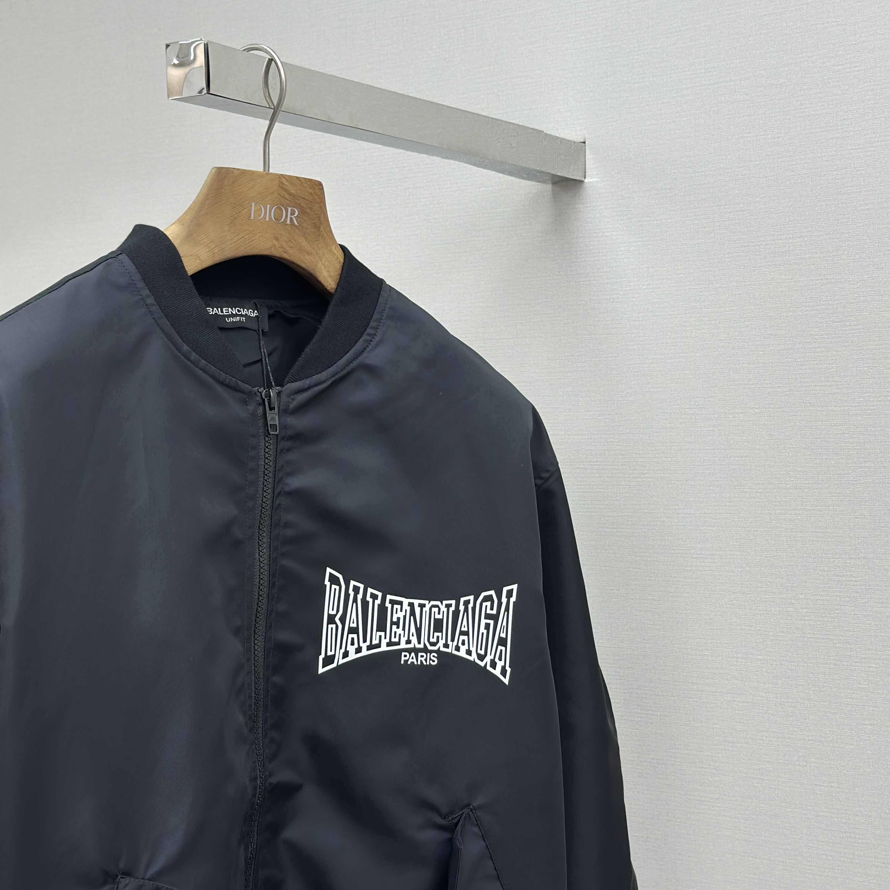 Balenciaga Men's Black Oversize Nylon Varsity Jacket - DopestKickz