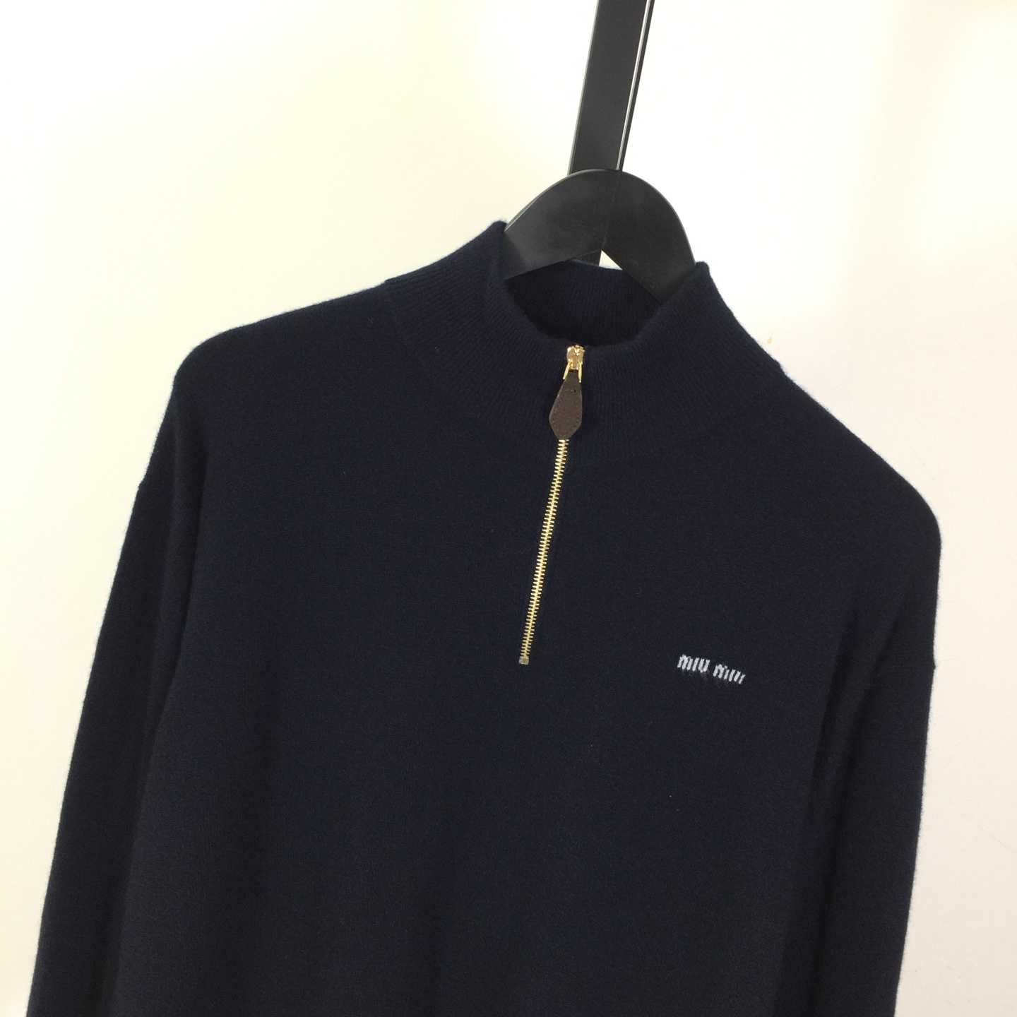 Miu Miu Cashmere And Leather Zipper Sweater - DopestKickz