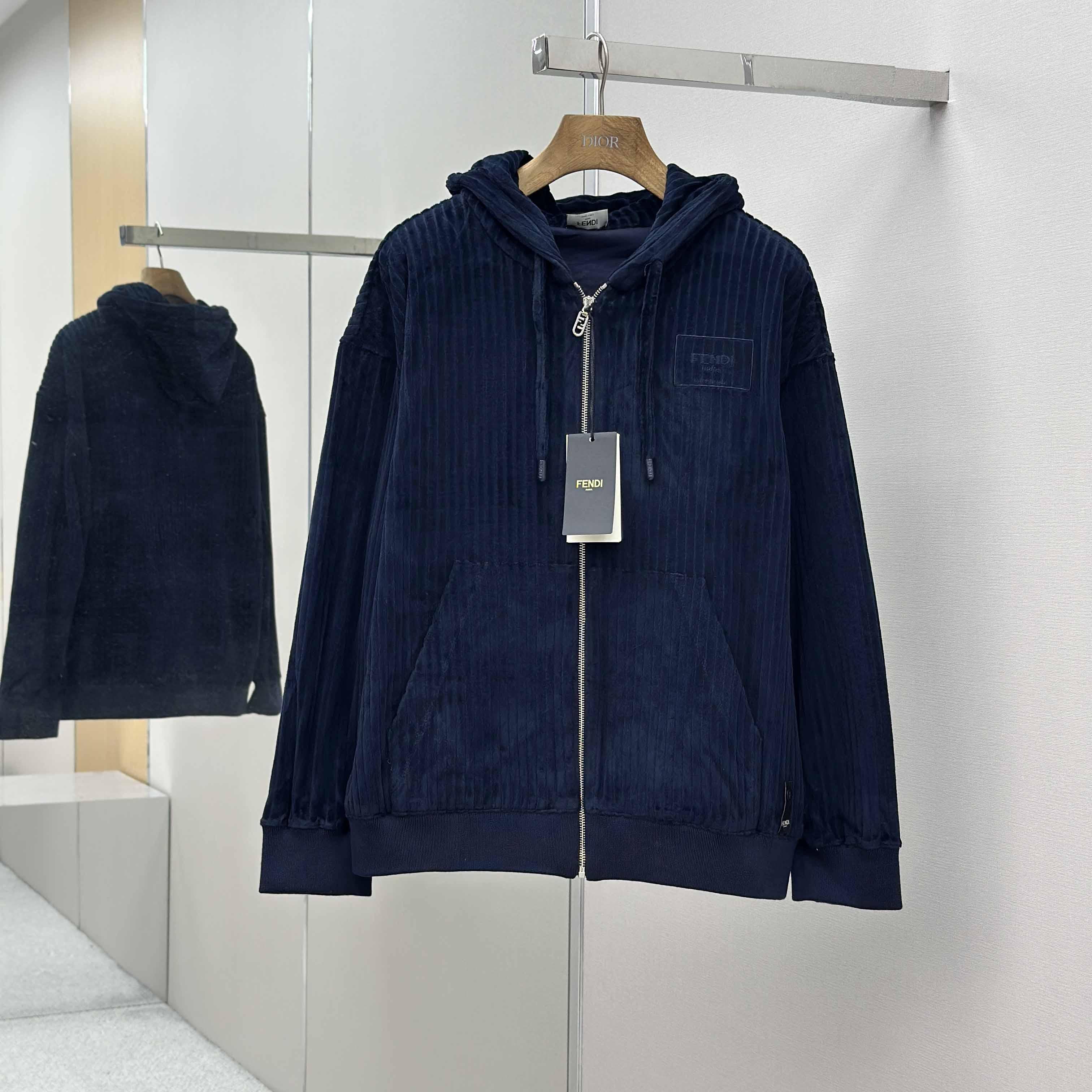 Fendi Blue Men Navy Blue Hooded Sweatshirt  - DopestKickz