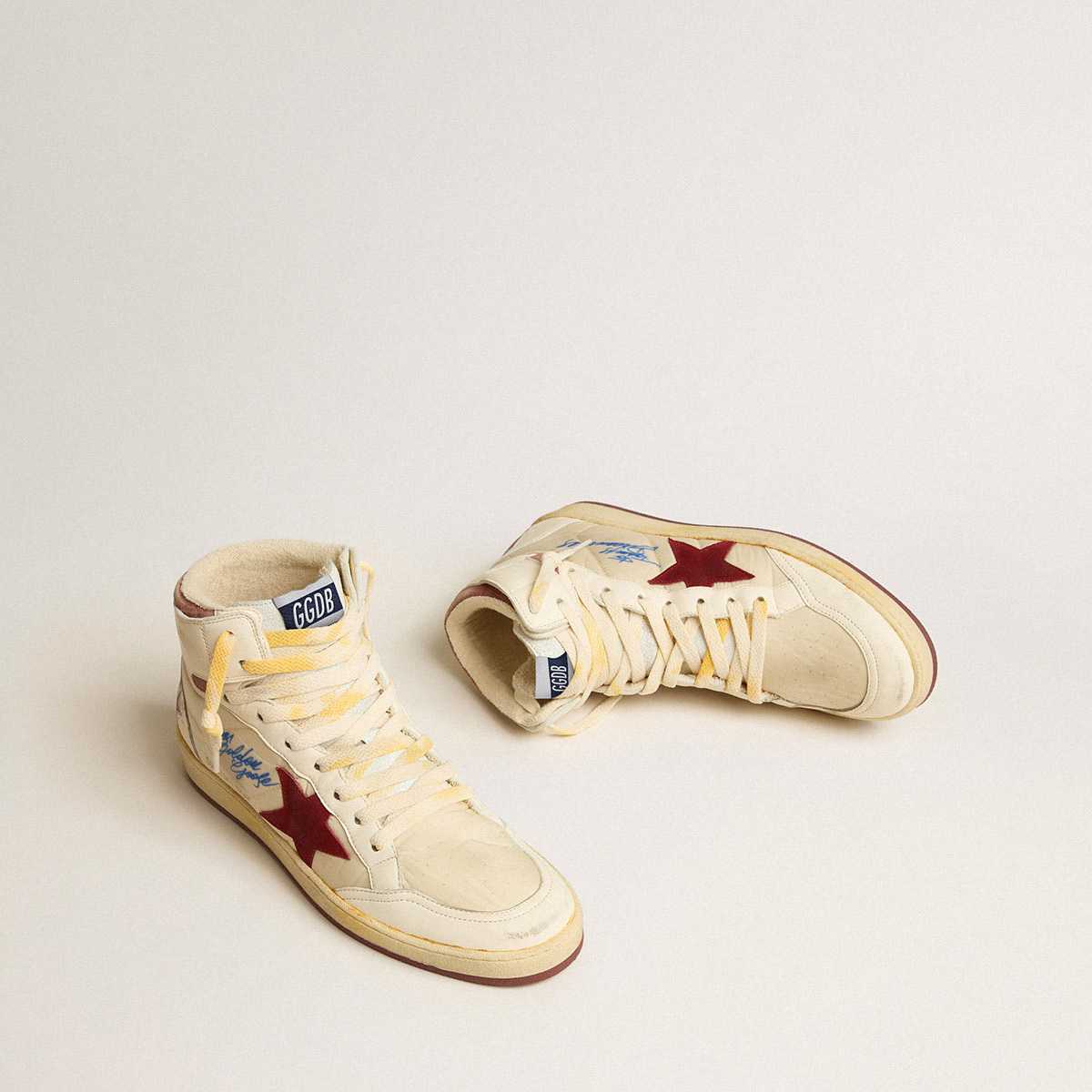 Golden Goose Sky-Star In Beige Nylon And Nappa With Pomegranate Suede Staal - DopestKickz