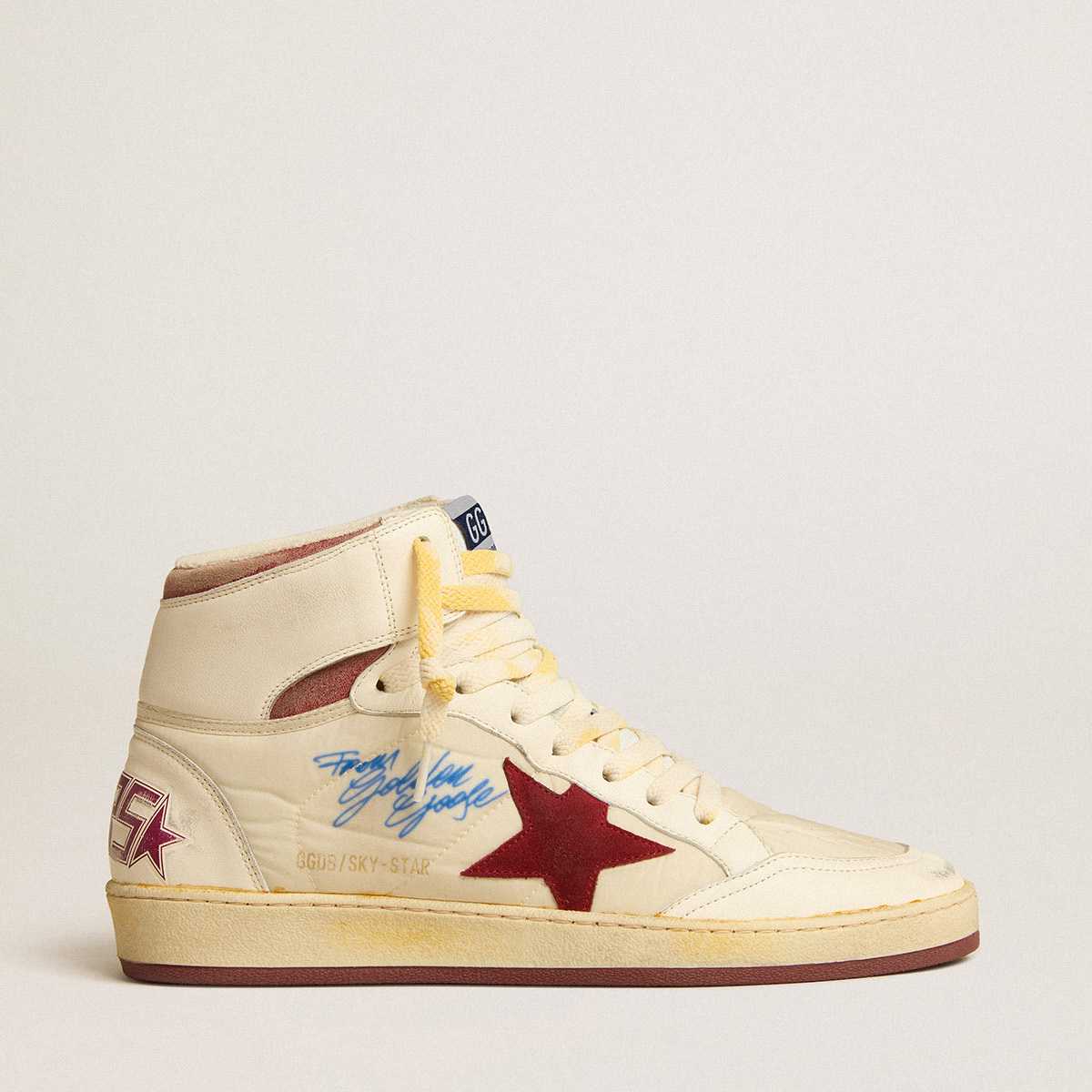 Golden Goose Sky-Star In Beige Nylon And Nappa With Pomegranate Suede Staal - DopestKickz