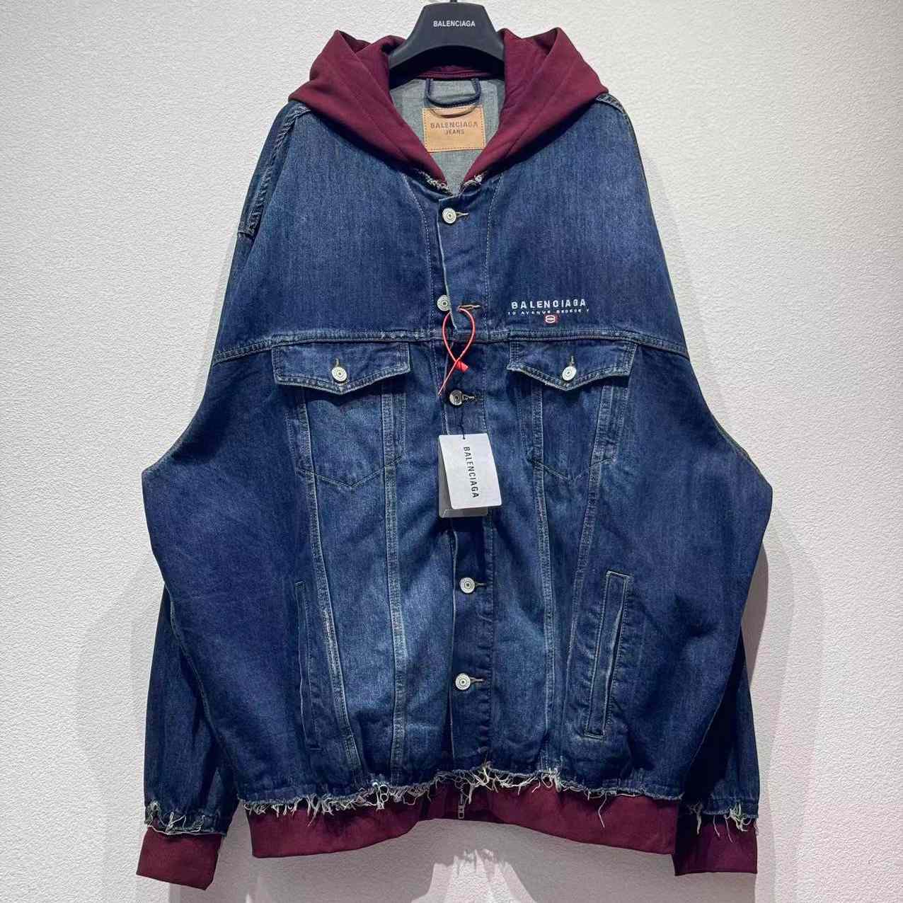 Balenciaga Patched Denim Jacket In Blue Denim And Dark Grey - DopestKickz