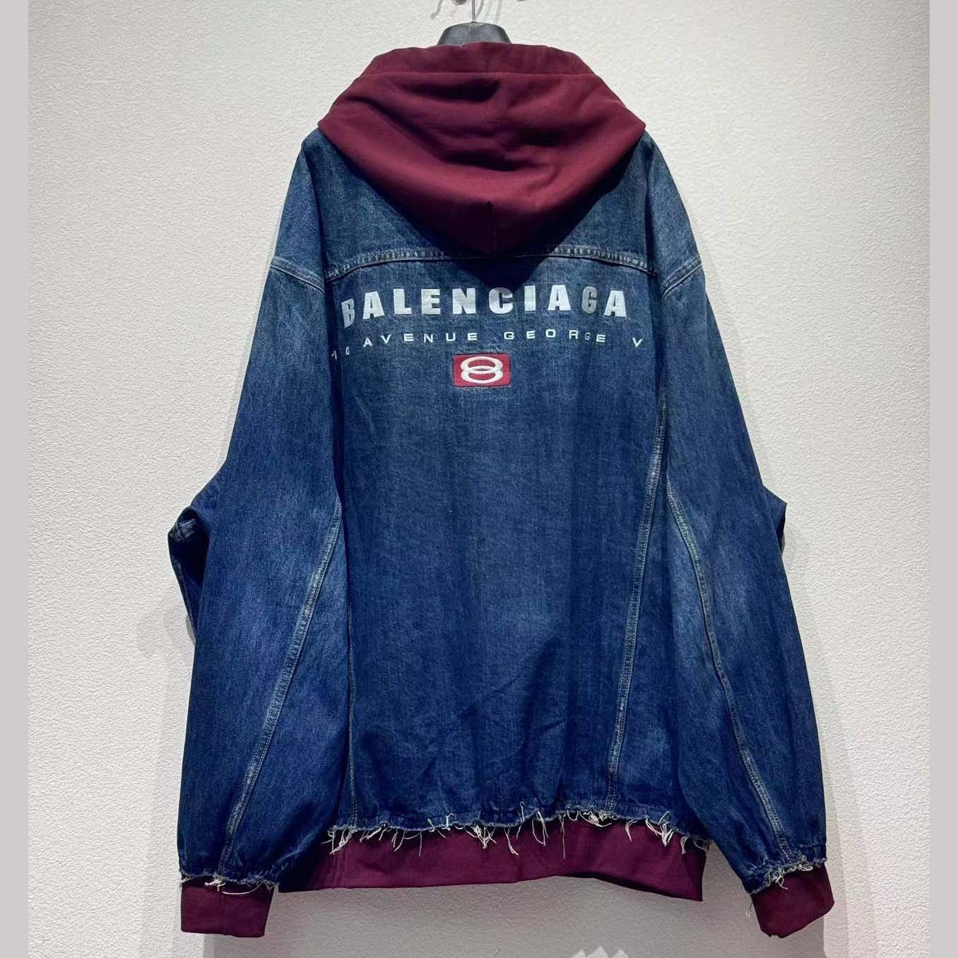 Balenciaga Patched Denim Jacket In Blue Denim And Dark Grey - DopestKickz