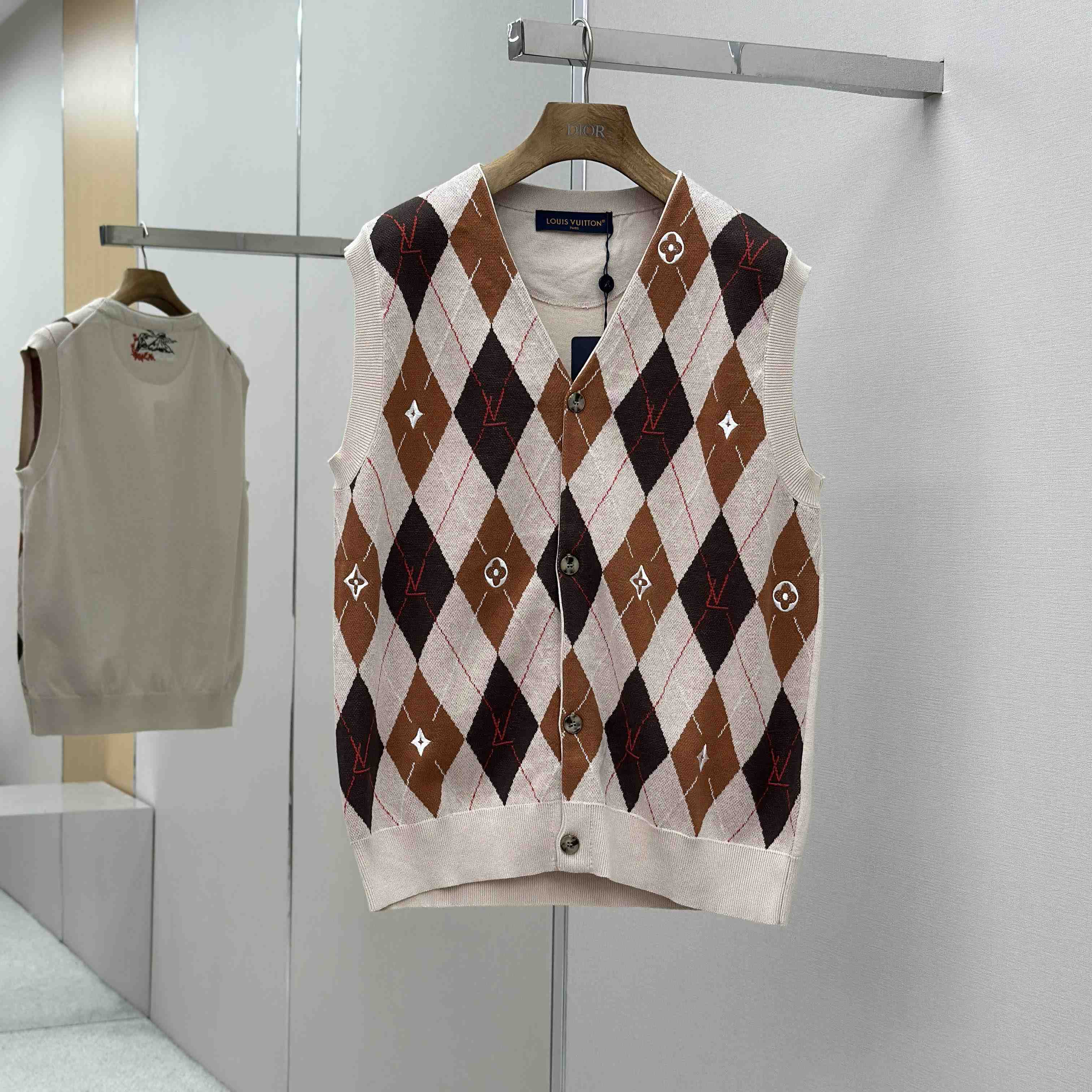 Louis Vuitton Argyle Intarsia Cardigan Vest   1AIMDG - DopestKickz