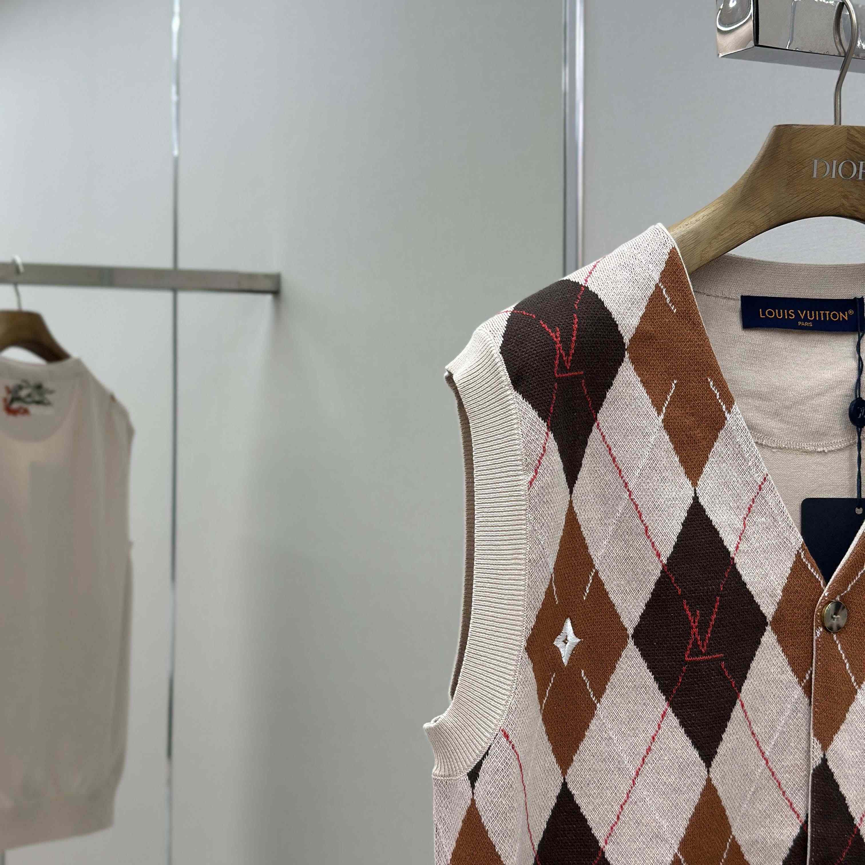 Louis Vuitton Argyle Intarsia Cardigan Vest   1AIMDG - DopestKickz