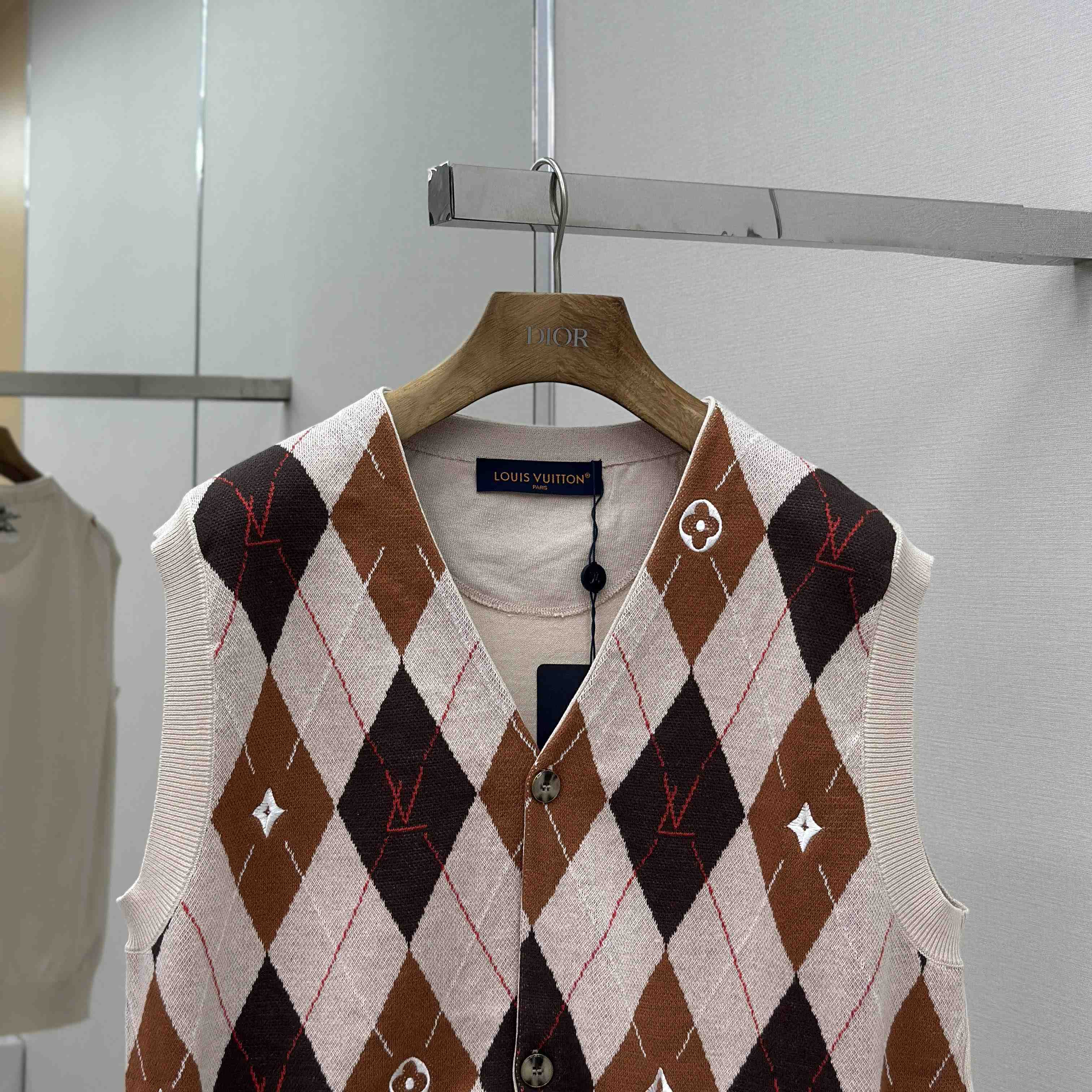 Louis Vuitton Argyle Intarsia Cardigan Vest   1AIMDG - DopestKickz