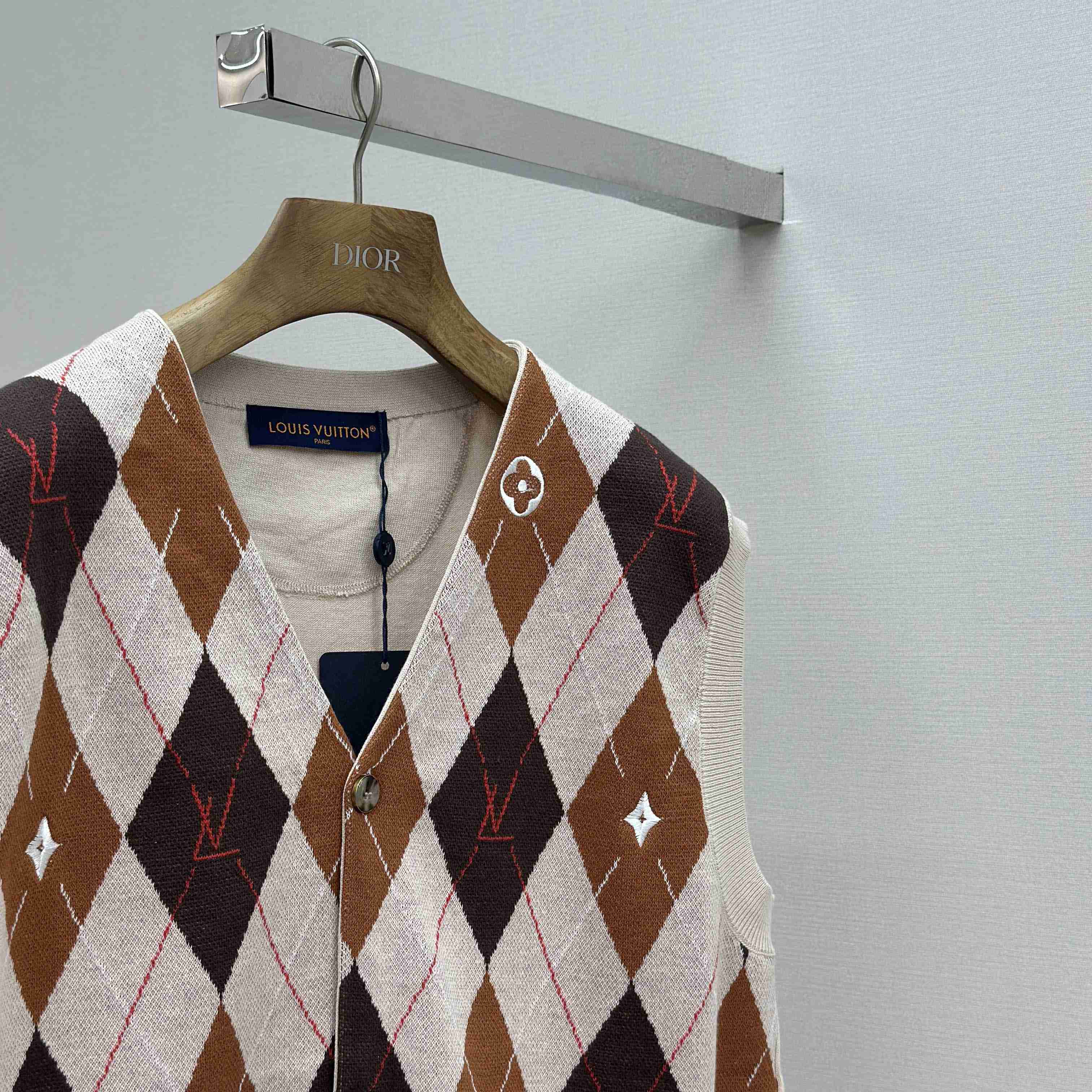 Louis Vuitton Argyle Intarsia Cardigan Vest   1AIMDG - DopestKickz