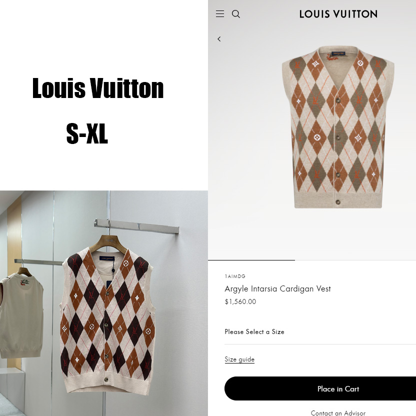 Louis Vuitton Argyle Intarsia Cardigan Vest   1AIMDG - DopestKickz
