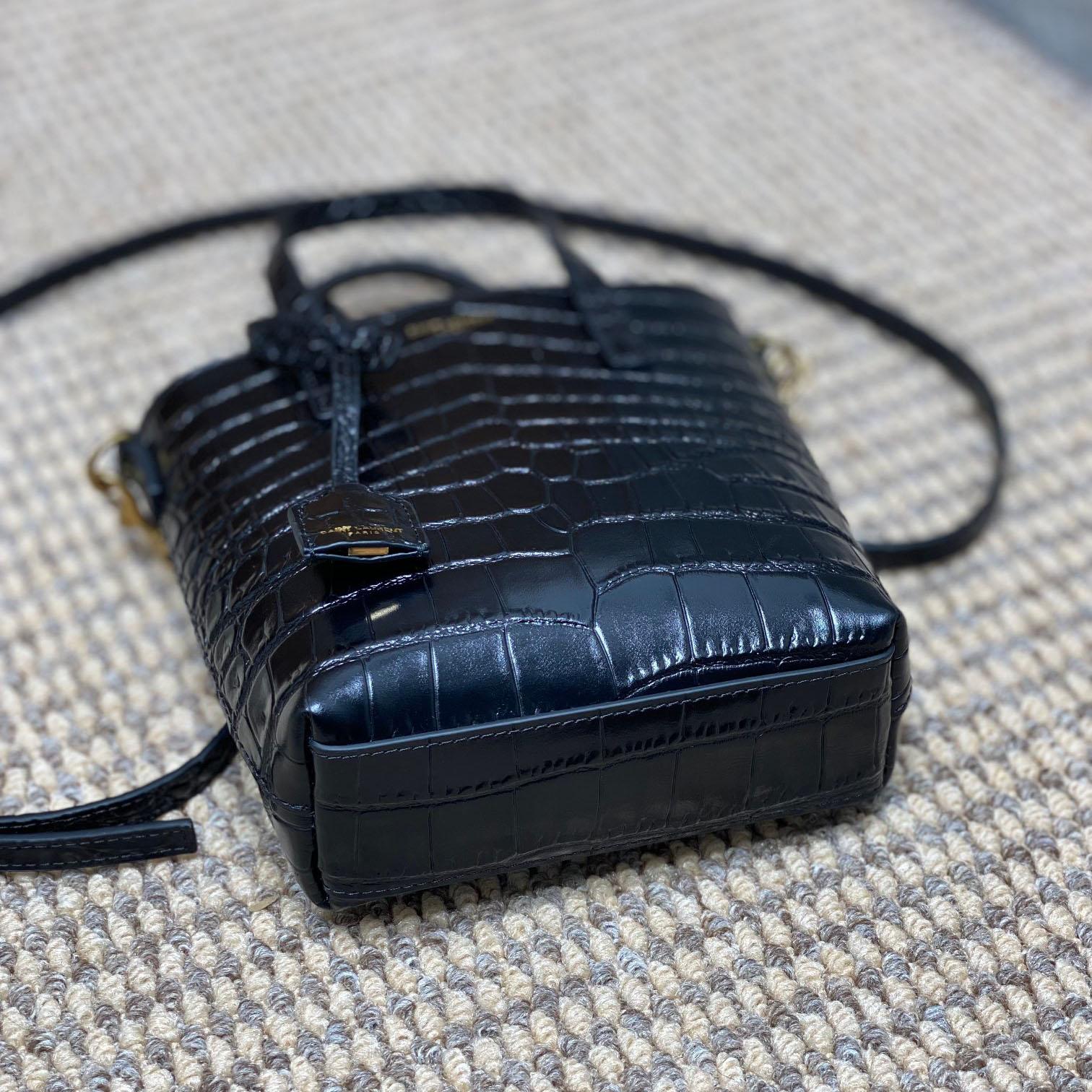 Saint Laurent Mini Toy Shopping Saint Laurent In Crocodile -  Embossed Leather - DopestKickz