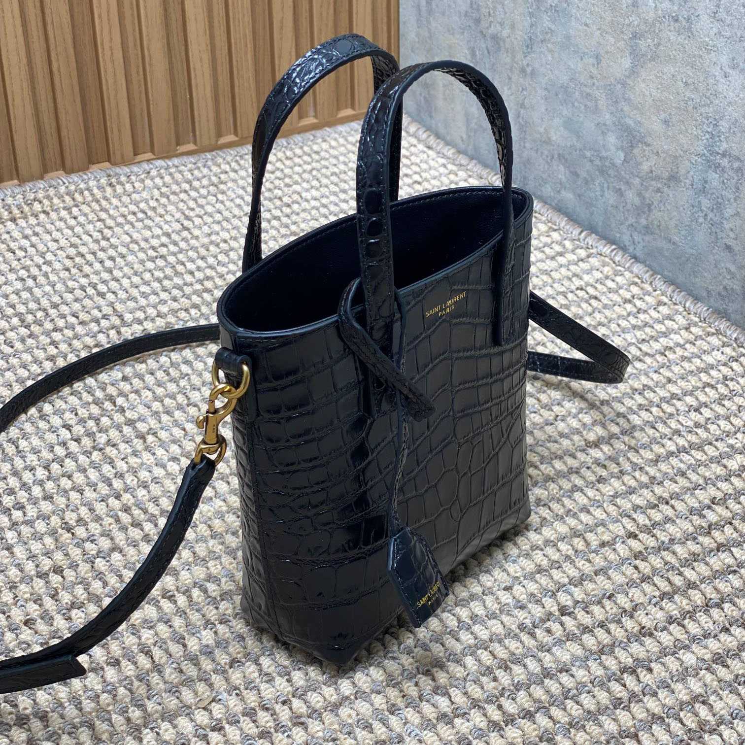 Saint Laurent Mini Toy Shopping Saint Laurent In Crocodile -  Embossed Leather - DopestKickz