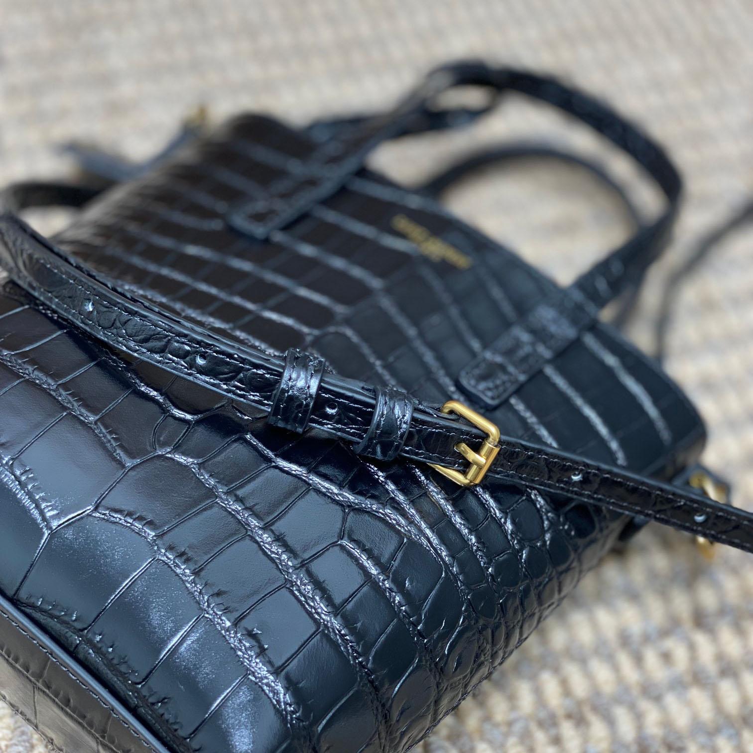 Saint Laurent Mini Toy Shopping Saint Laurent In Crocodile -  Embossed Leather - DopestKickz