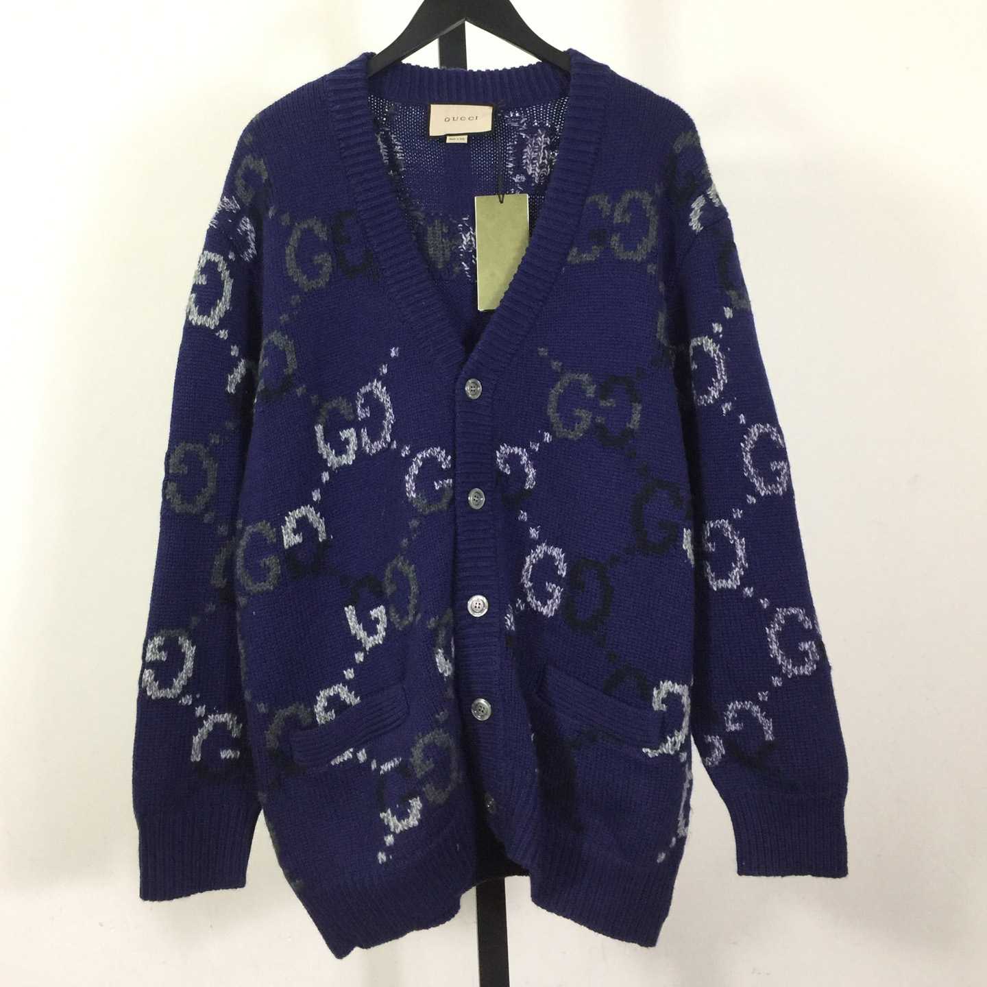 Gucci Wool Cardigan With GG Intarsia - DopestKickz