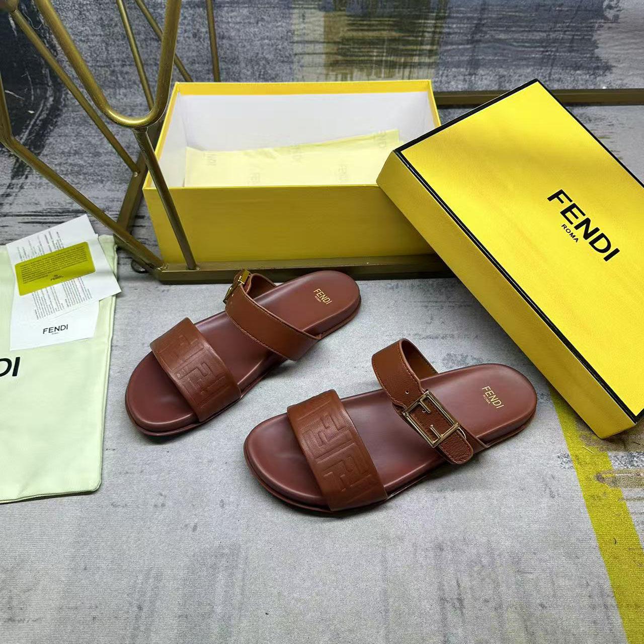 Fendi Feel Leather Double Strap Sandals - DopestKickz
