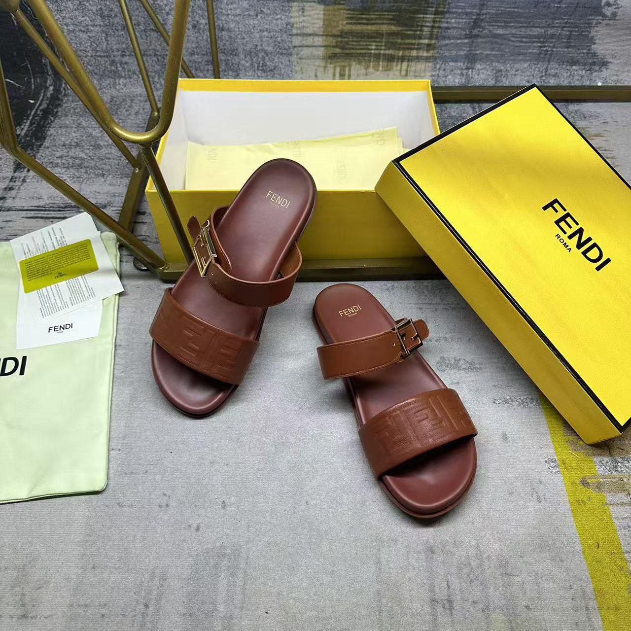 Fendi Feel Leather Double Strap Sandals - DopestKickz