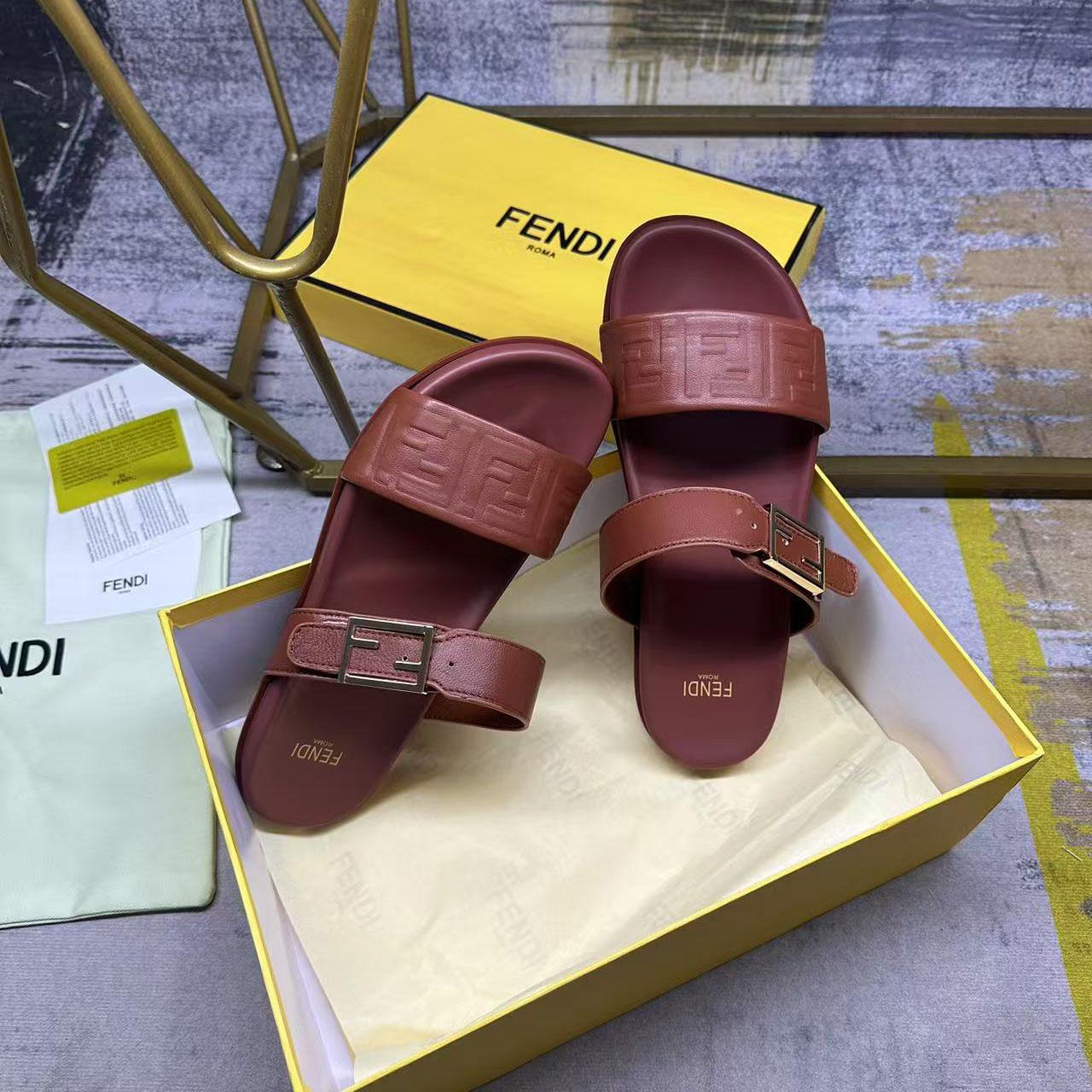 Fendi Feel Leather Double Strap Sandals - DopestKickz