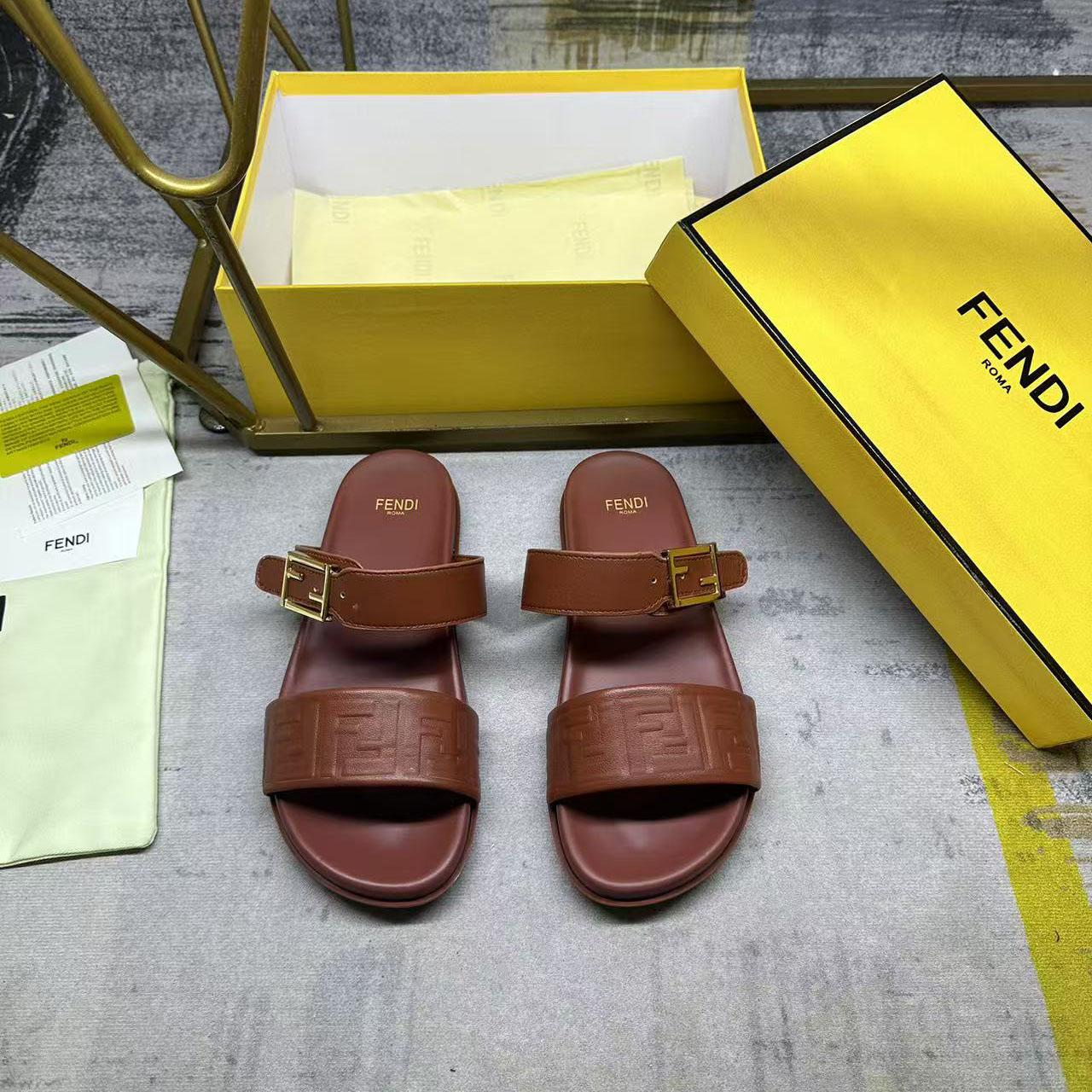 Fendi Feel Leather Double Strap Sandals - DopestKickz