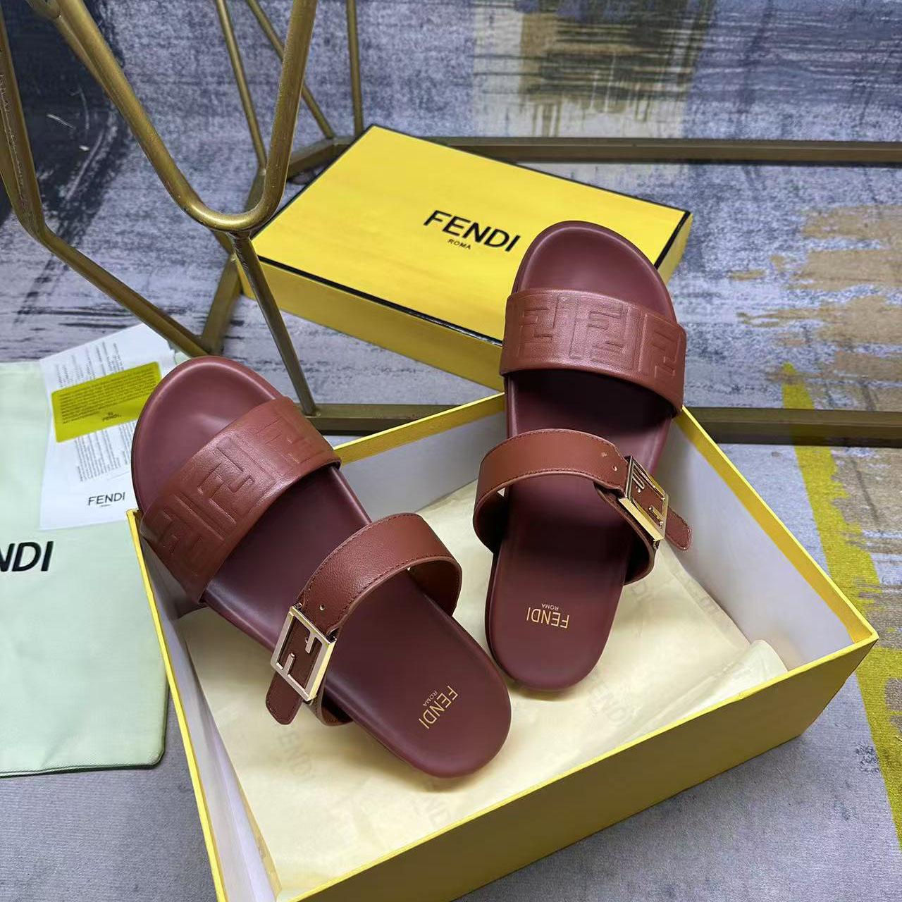 Fendi Feel Leather Double Strap Sandals - DopestKickz