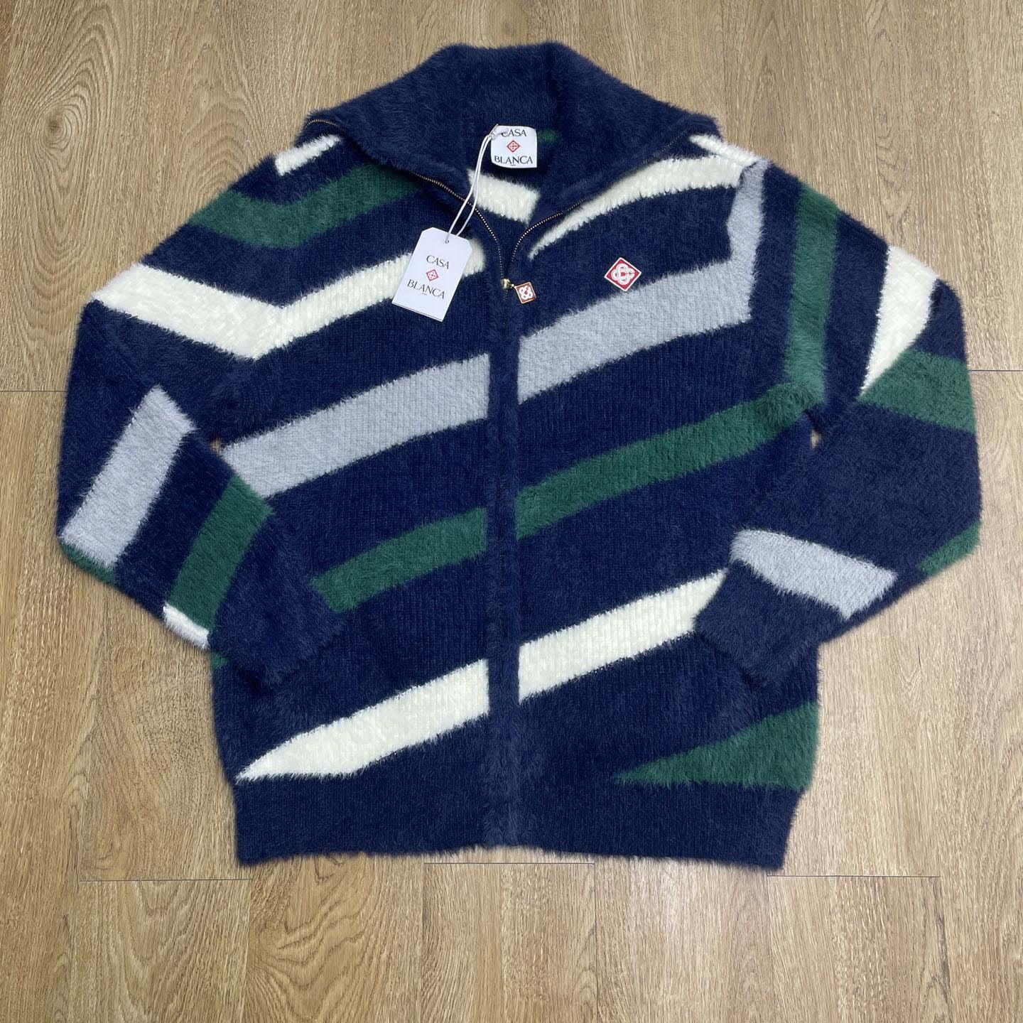 Casablanca Striped Fluffy Zip Up Jumper     D0106 - DopestKickz