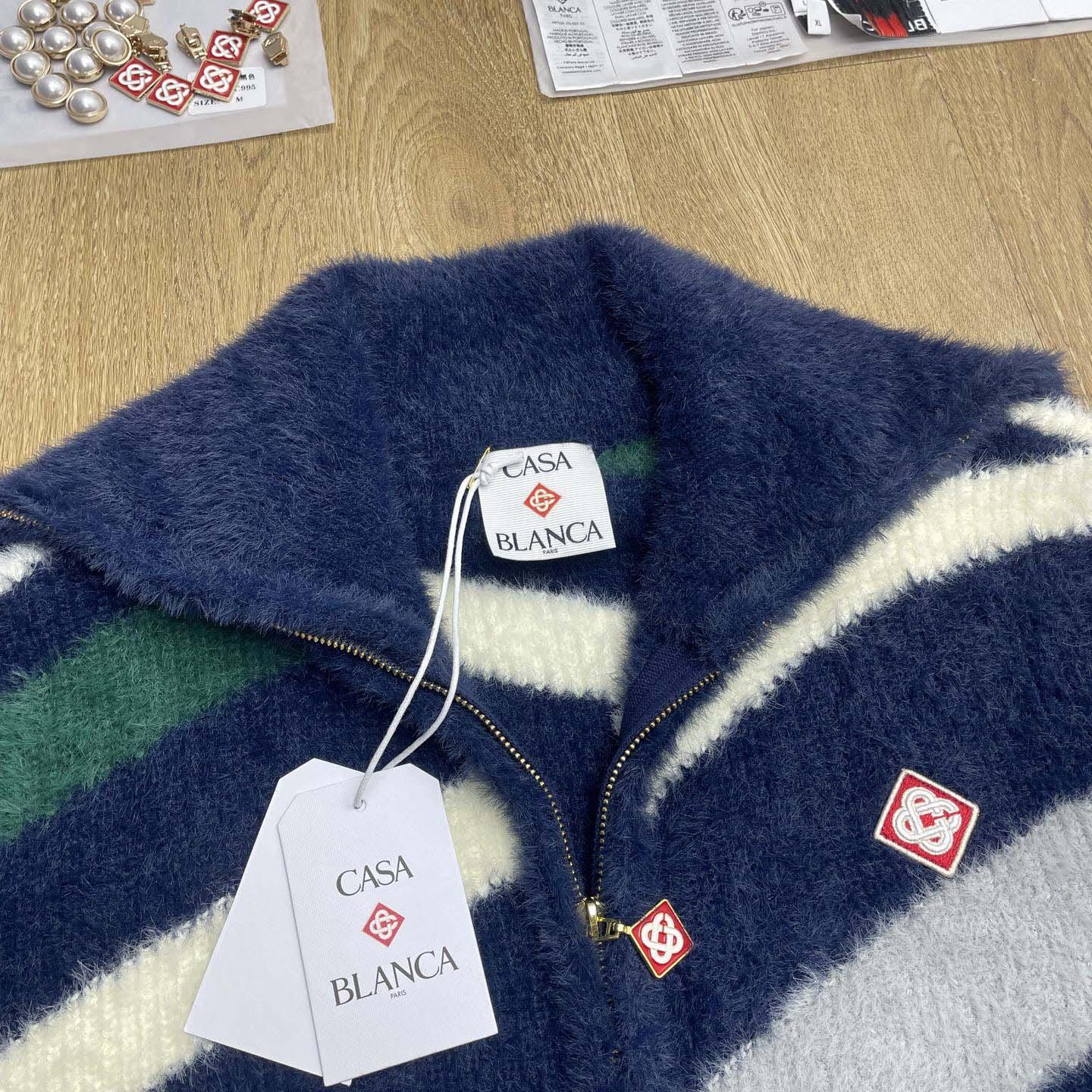 Casablanca Striped Fluffy Zip Up Jumper     D0106 - DopestKickz