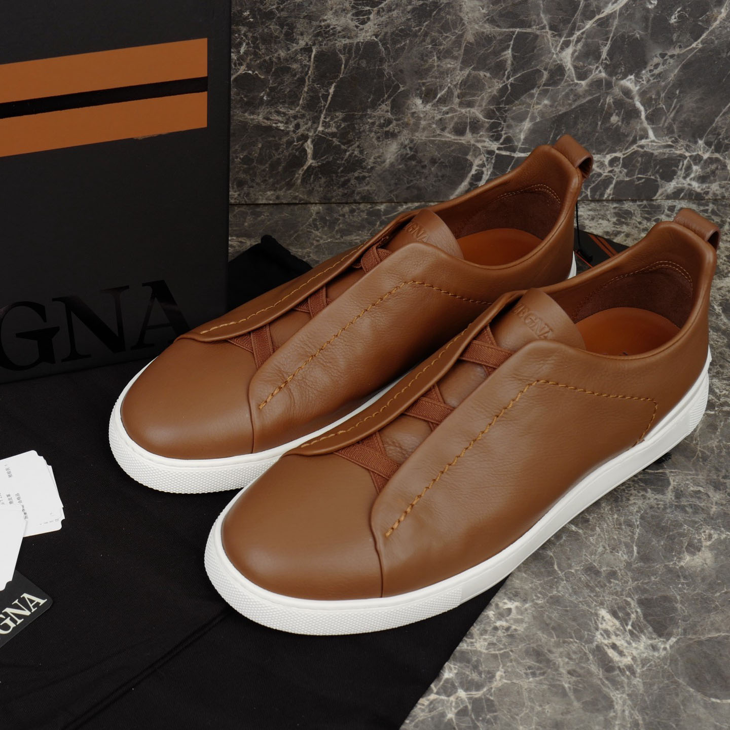 Zegna Beige Secondskin Triple Stitch™ Sneakers - DopestKickz