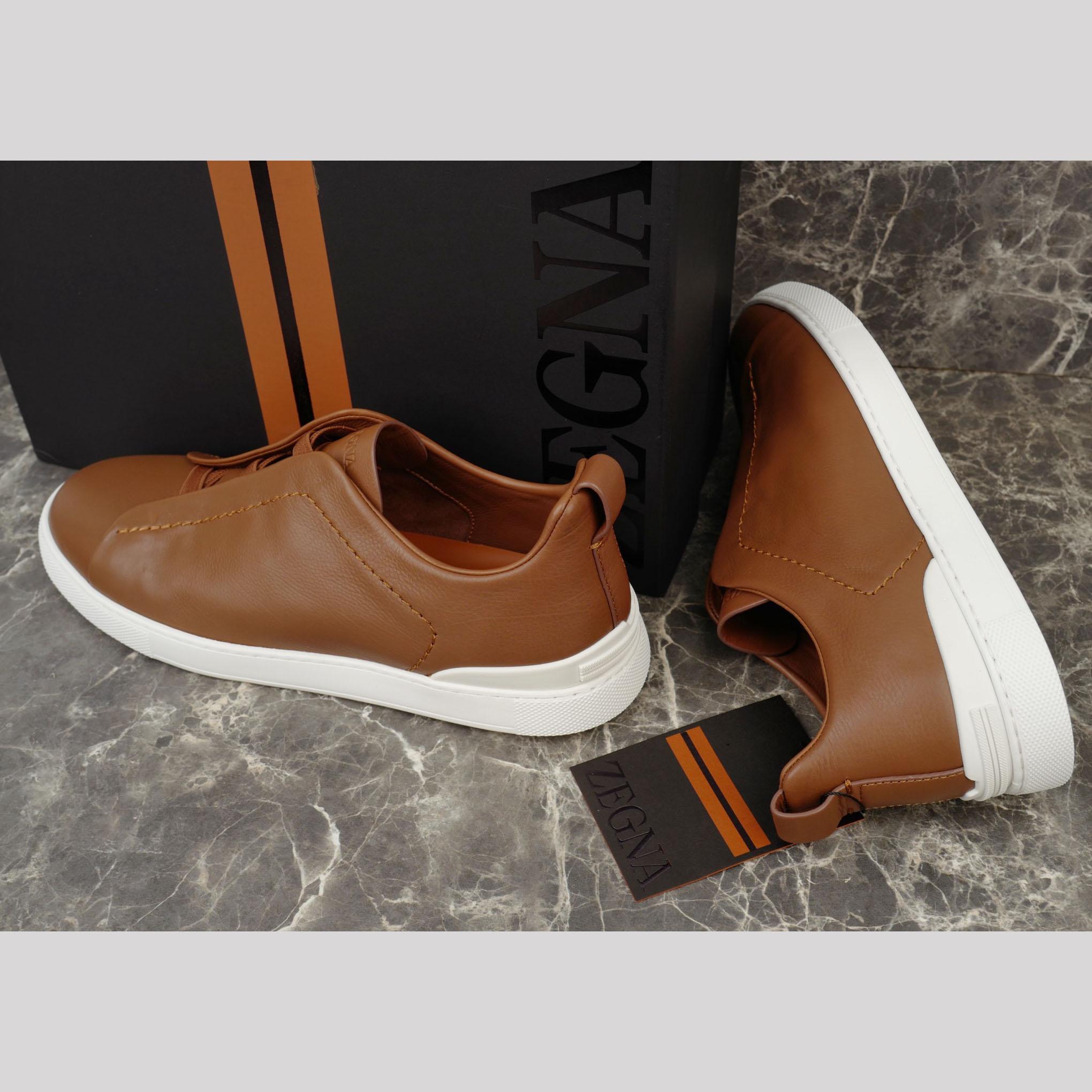 Zegna Beige Secondskin Triple Stitch™ Sneakers - DopestKickz