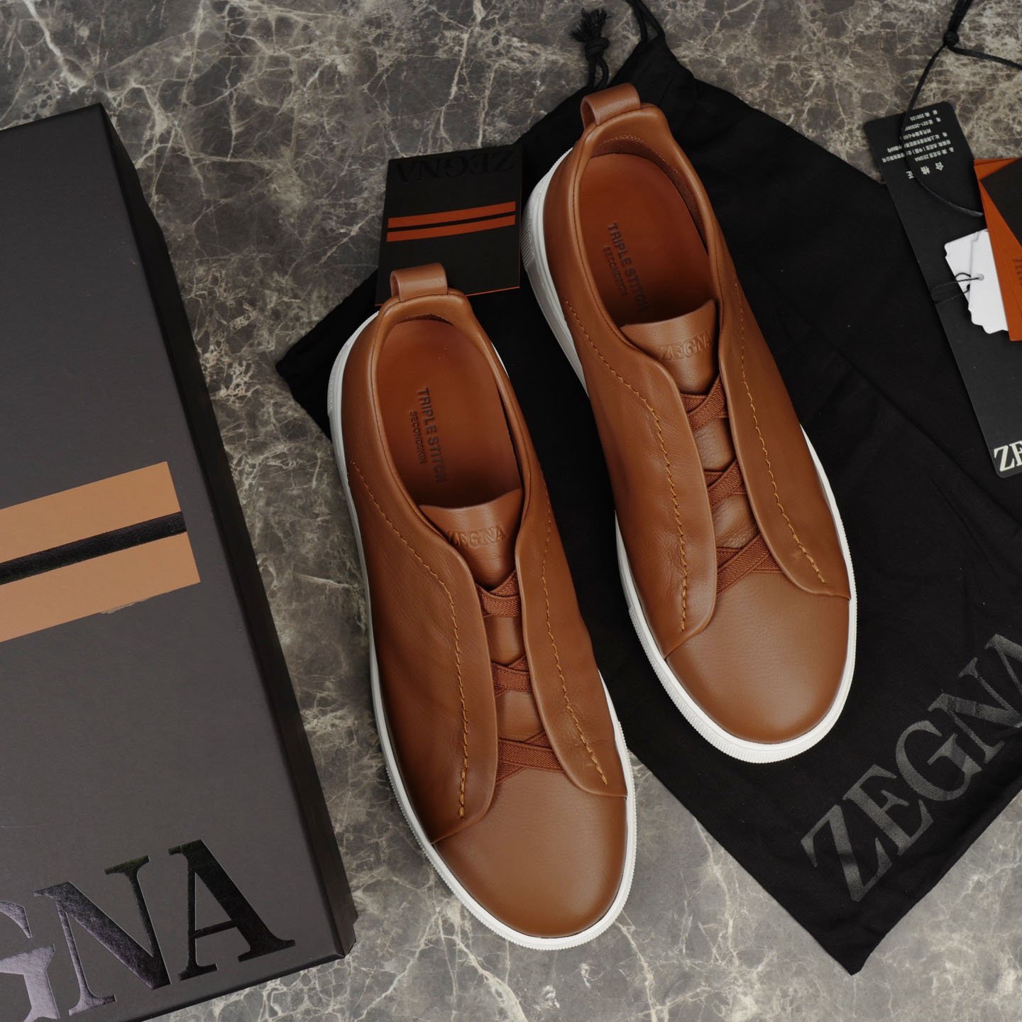 Zegna Beige Secondskin Triple Stitch™ Sneakers - DopestKickz