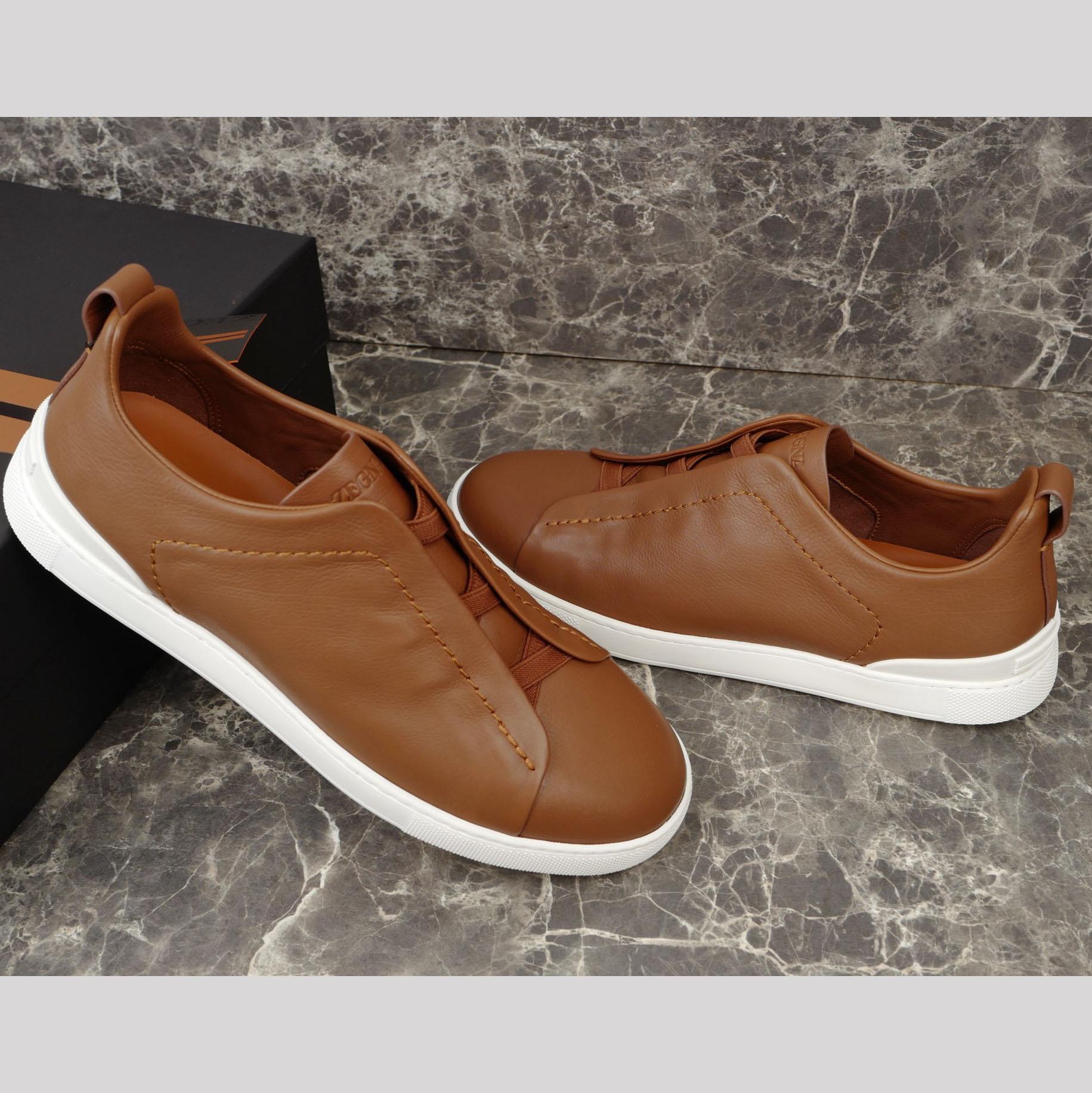 Zegna Beige Secondskin Triple Stitch™ Sneakers - DopestKickz