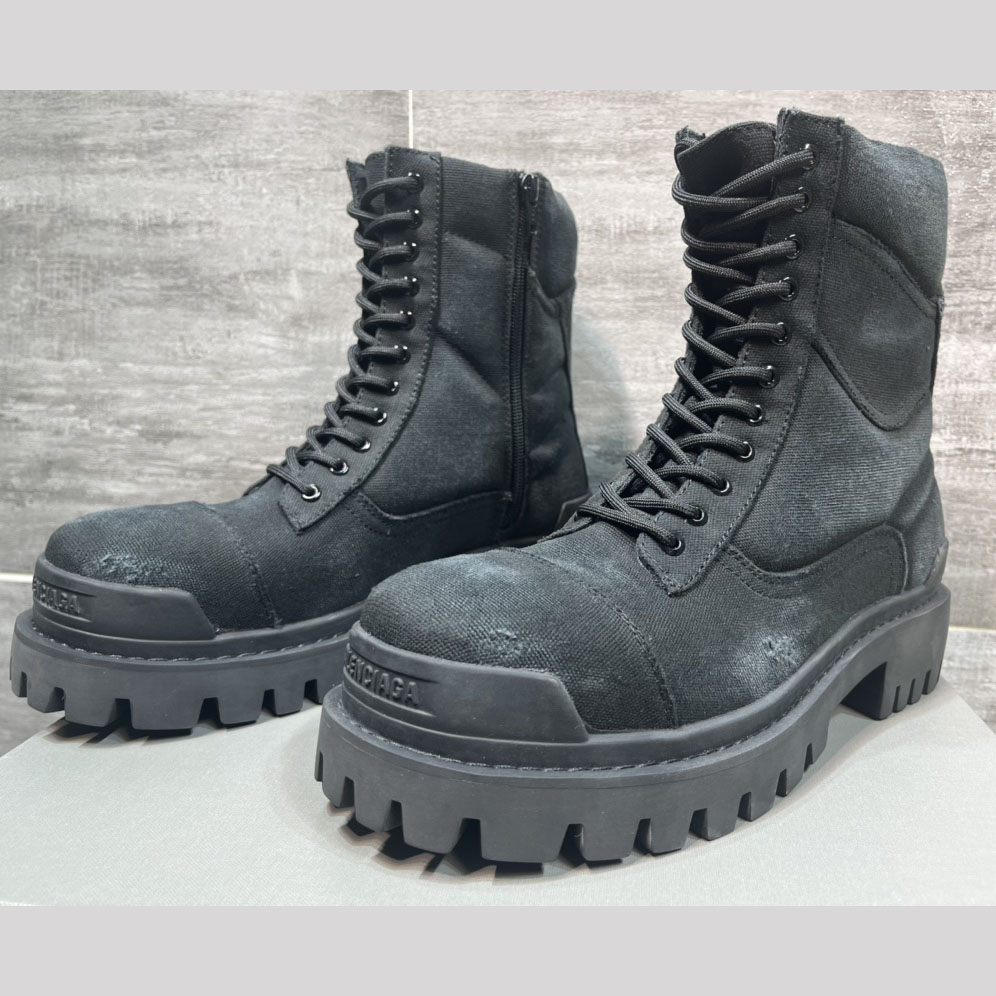 Balenciaga Combat Strike 20mm Boot In Black Cotton Canvas - DopestKickz