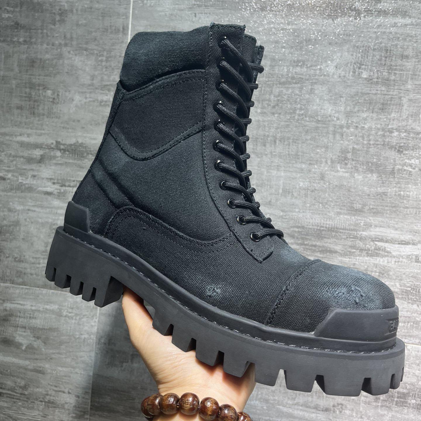 Balenciaga Combat Strike 20mm Boot In Black Cotton Canvas - DopestKickz