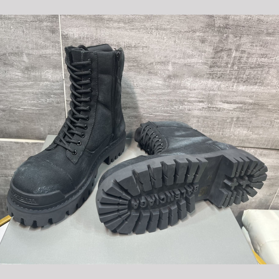 Balenciaga Combat Strike 20mm Boot In Black Cotton Canvas - DopestKickz