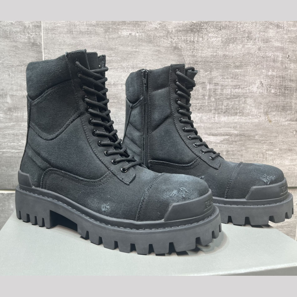 Balenciaga Combat Strike 20mm Boot In Black Cotton Canvas - DopestKickz