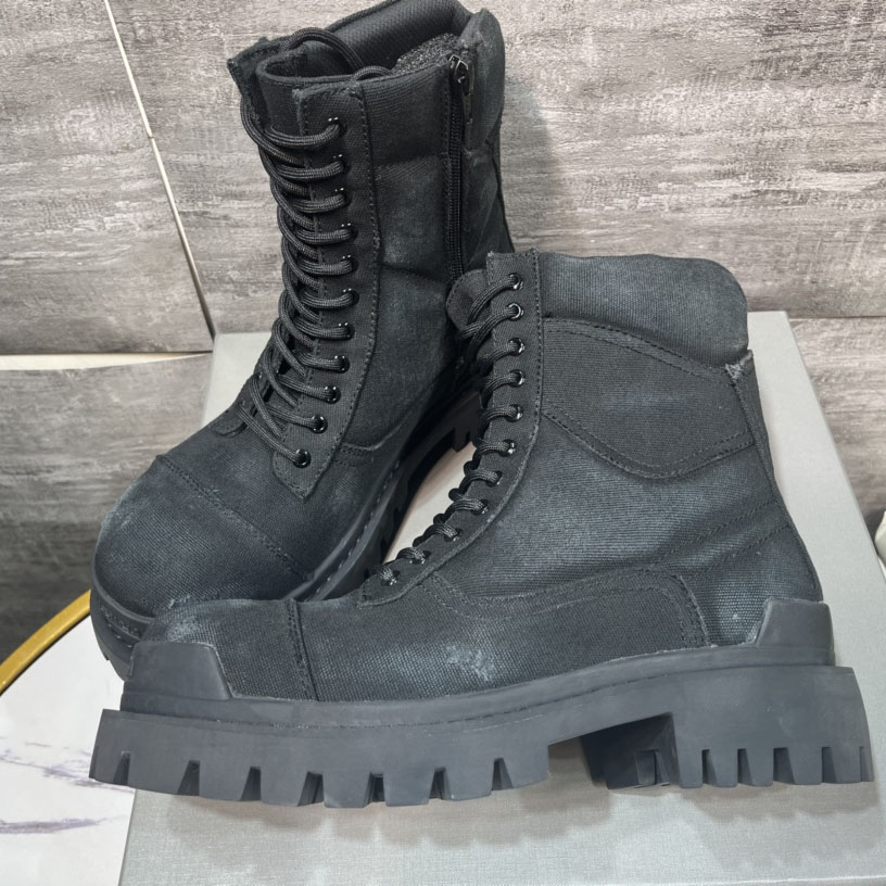 Balenciaga Combat Strike 20mm Boot In Black Cotton Canvas - DopestKickz