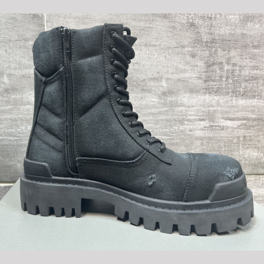 Balenciaga Combat Strike 20mm Boot In Black Cotton Canvas - DopestKickz