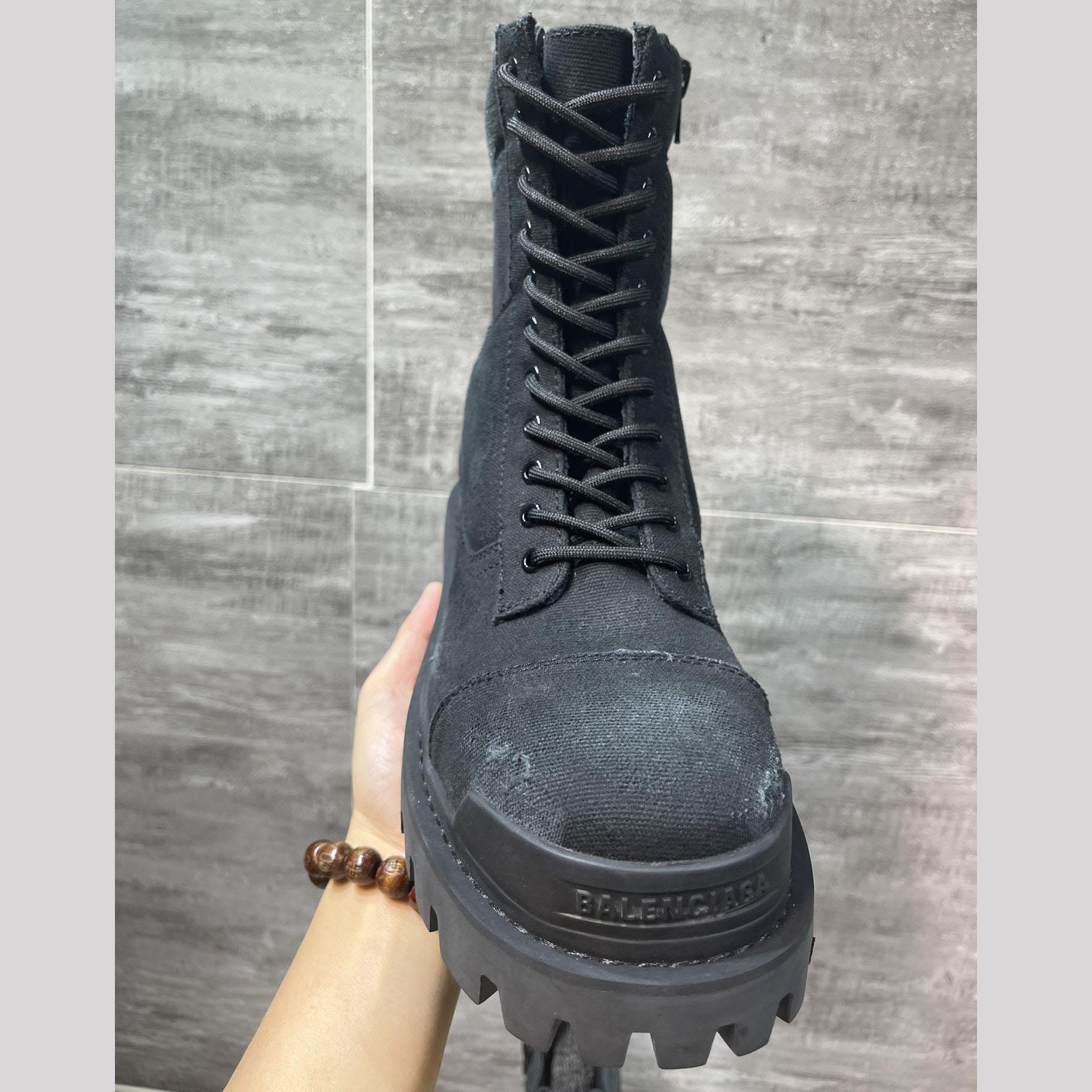 Balenciaga Combat Strike 20mm Boot In Black Cotton Canvas - DopestKickz
