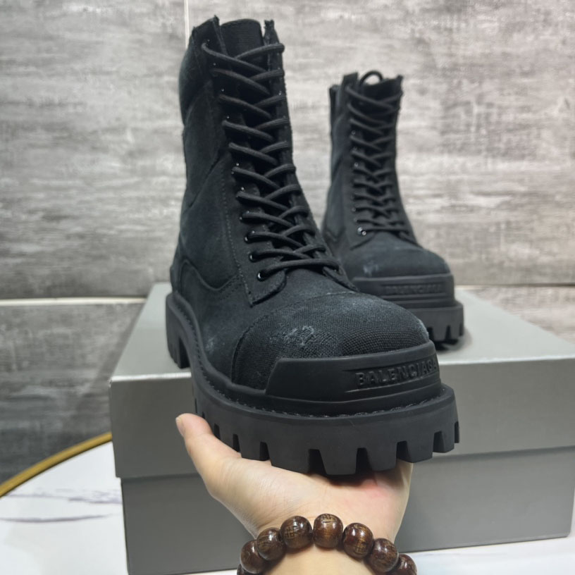 Balenciaga Combat Strike 20mm Boot In Black Cotton Canvas - DopestKickz