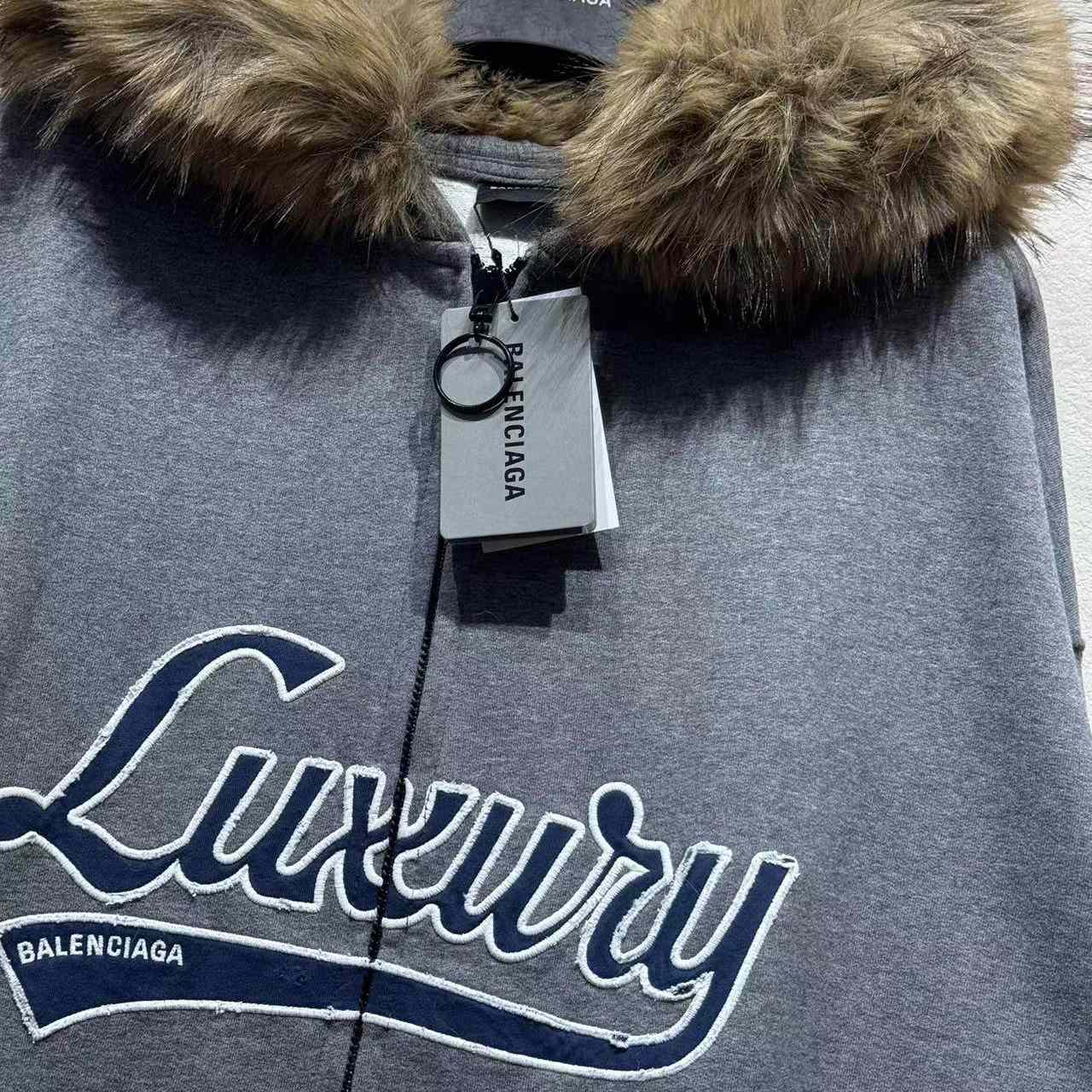 Balenciaga Luxury Script Oversized Zip-Up Hoodie In Dark Heather Grey - DopestKickz