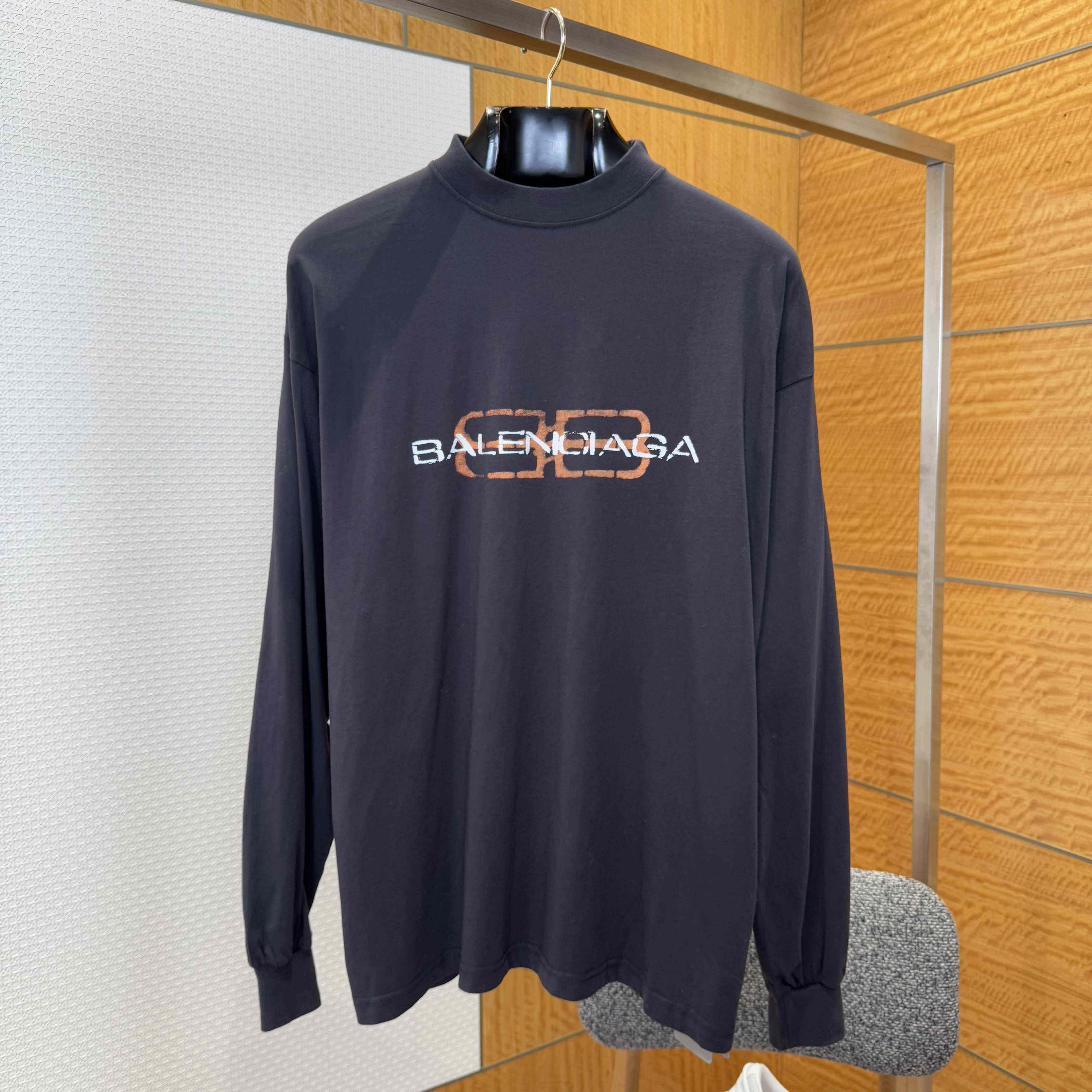 Balenciaga BB Icon Stencil Long Sleeve T-Shirt Large Fit in Black Faded  - DopestKickz