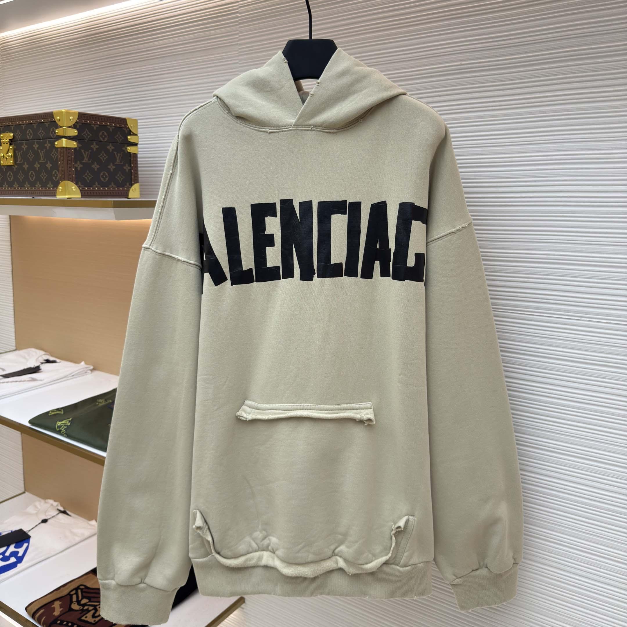 Balenciaga Tape Type Ripped Hoodie In Beige Dry leece - DopestKickz