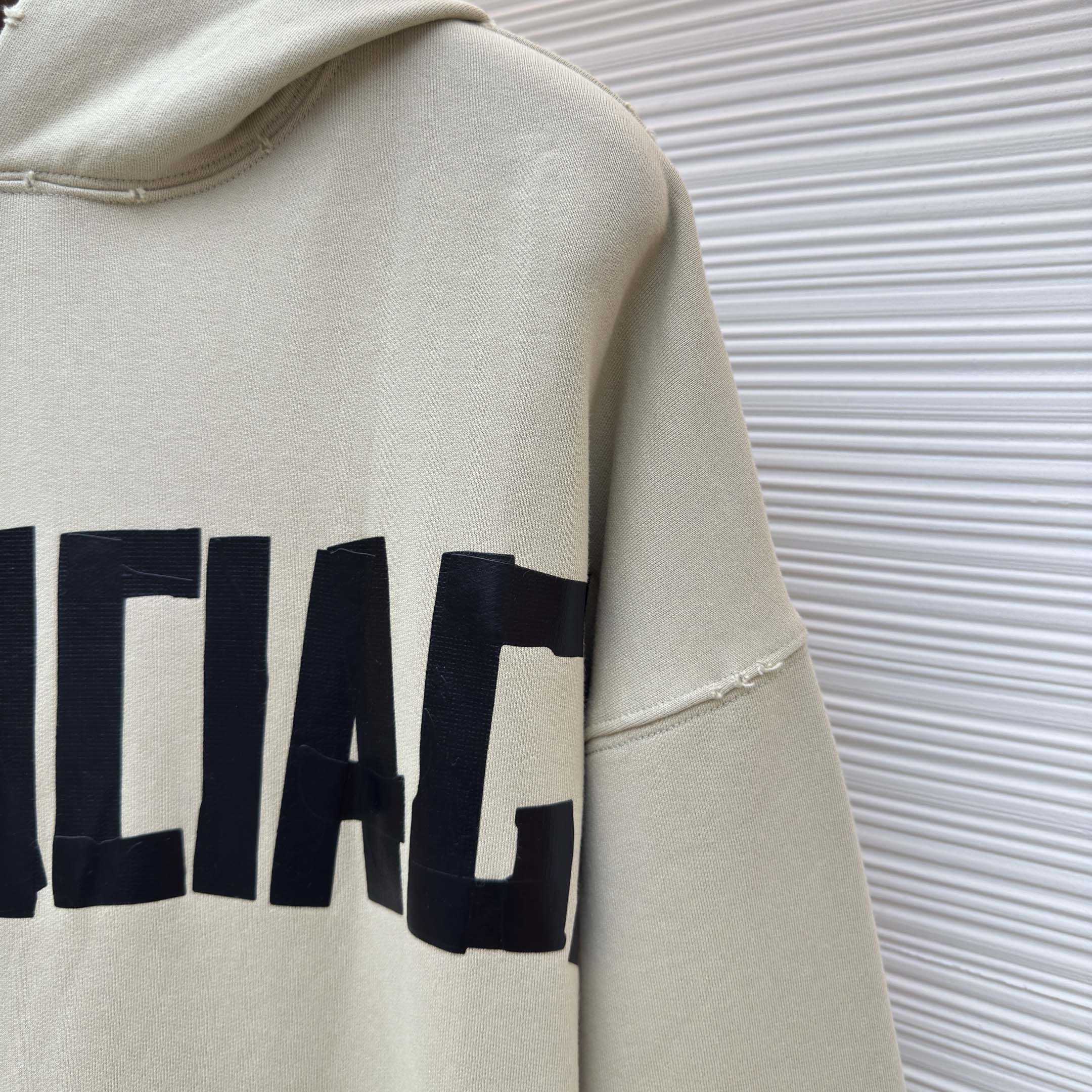 Balenciaga Tape Type Ripped Hoodie In Beige Dry leece - DopestKickz