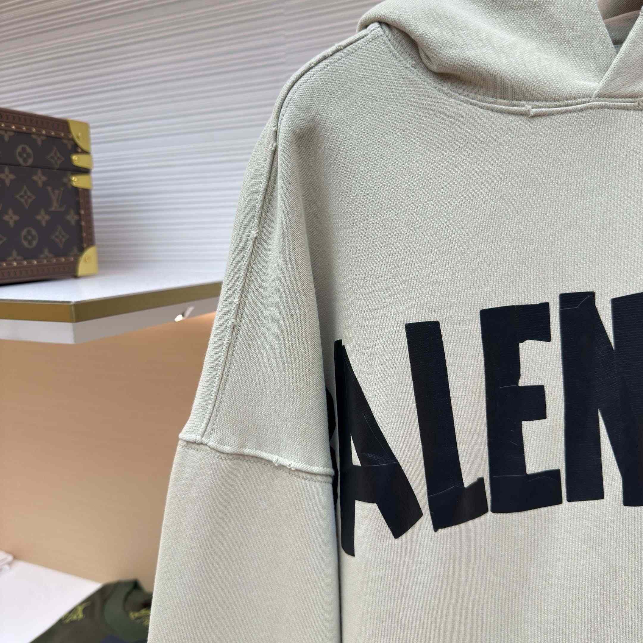 Balenciaga Tape Type Ripped Hoodie In Beige Dry leece - DopestKickz
