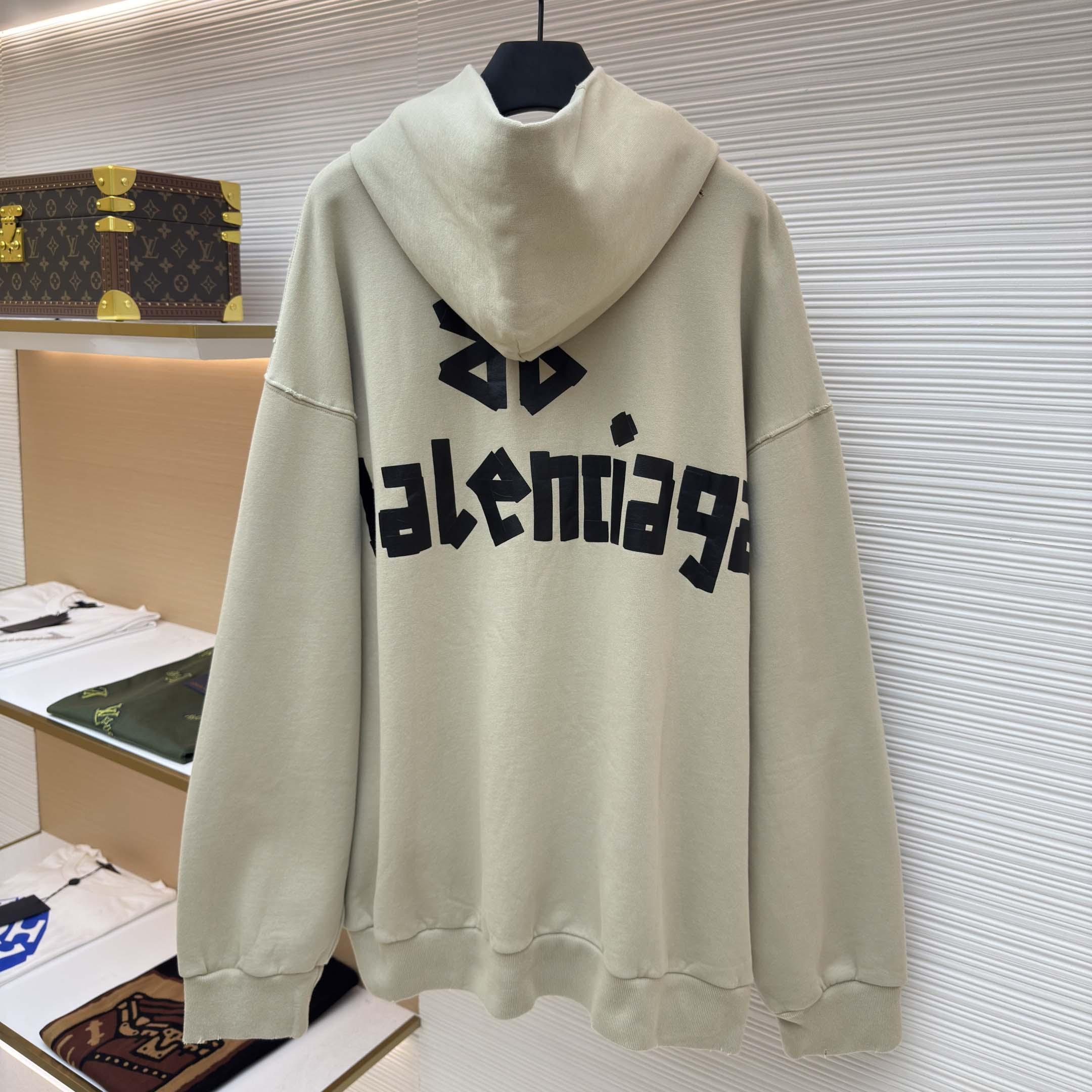 Balenciaga Tape Type Ripped Hoodie In Beige Dry leece - DopestKickz