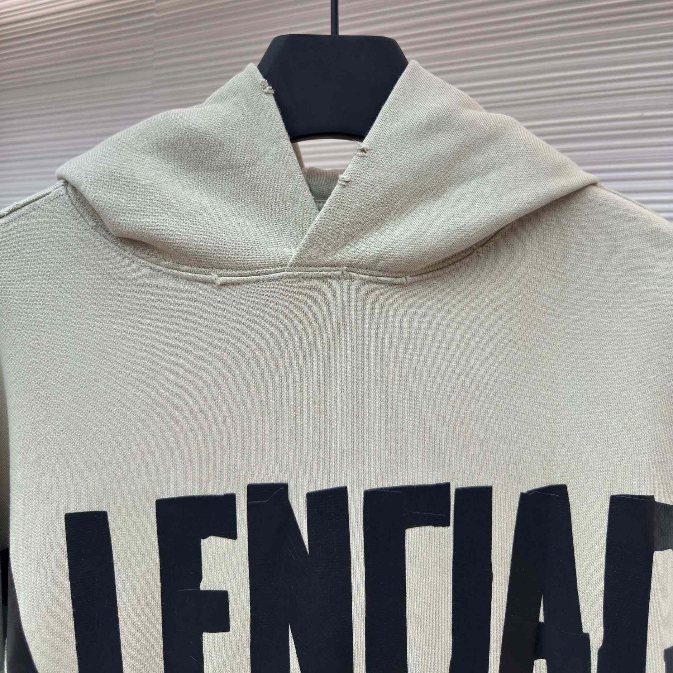 Balenciaga Tape Type Ripped Hoodie In Beige Dry leece - DopestKickz
