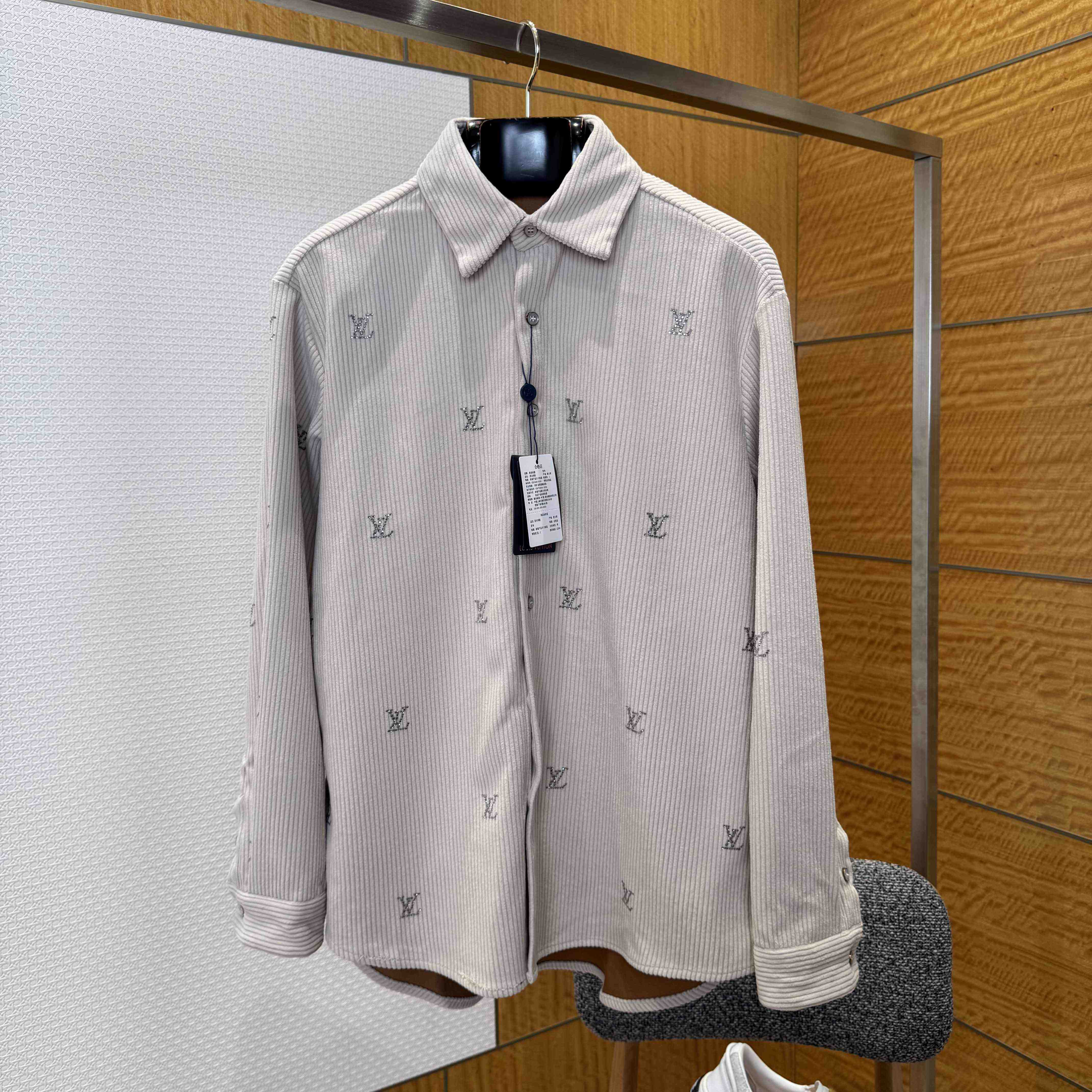 Louis Vuitton LV Blason Embellished Long-Sleeved Corduroy Shirt   1AIKBT - DopestKickz