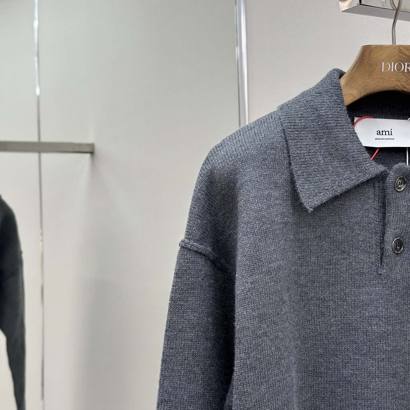 AMI Paris Grey Wool Ami De Coeur Polo - DopestKickz