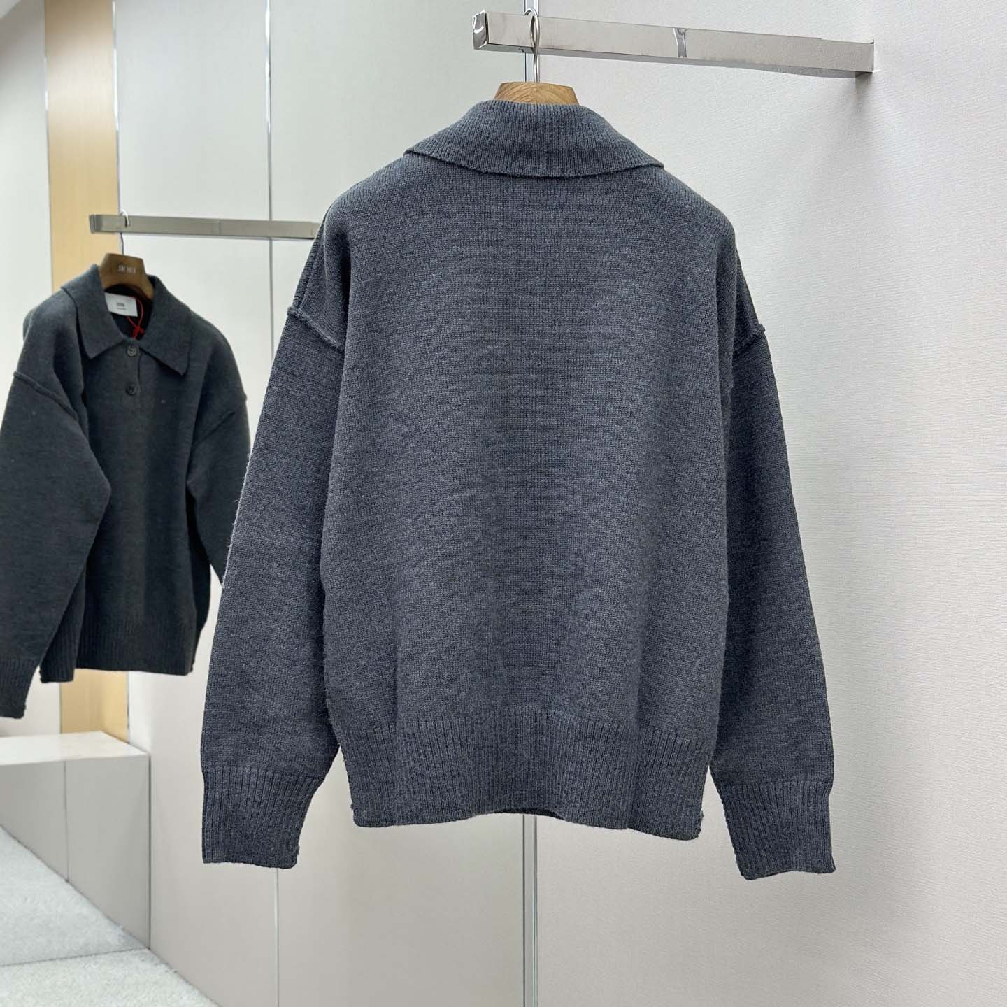 AMI Paris Grey Wool Ami De Coeur Polo - DopestKickz