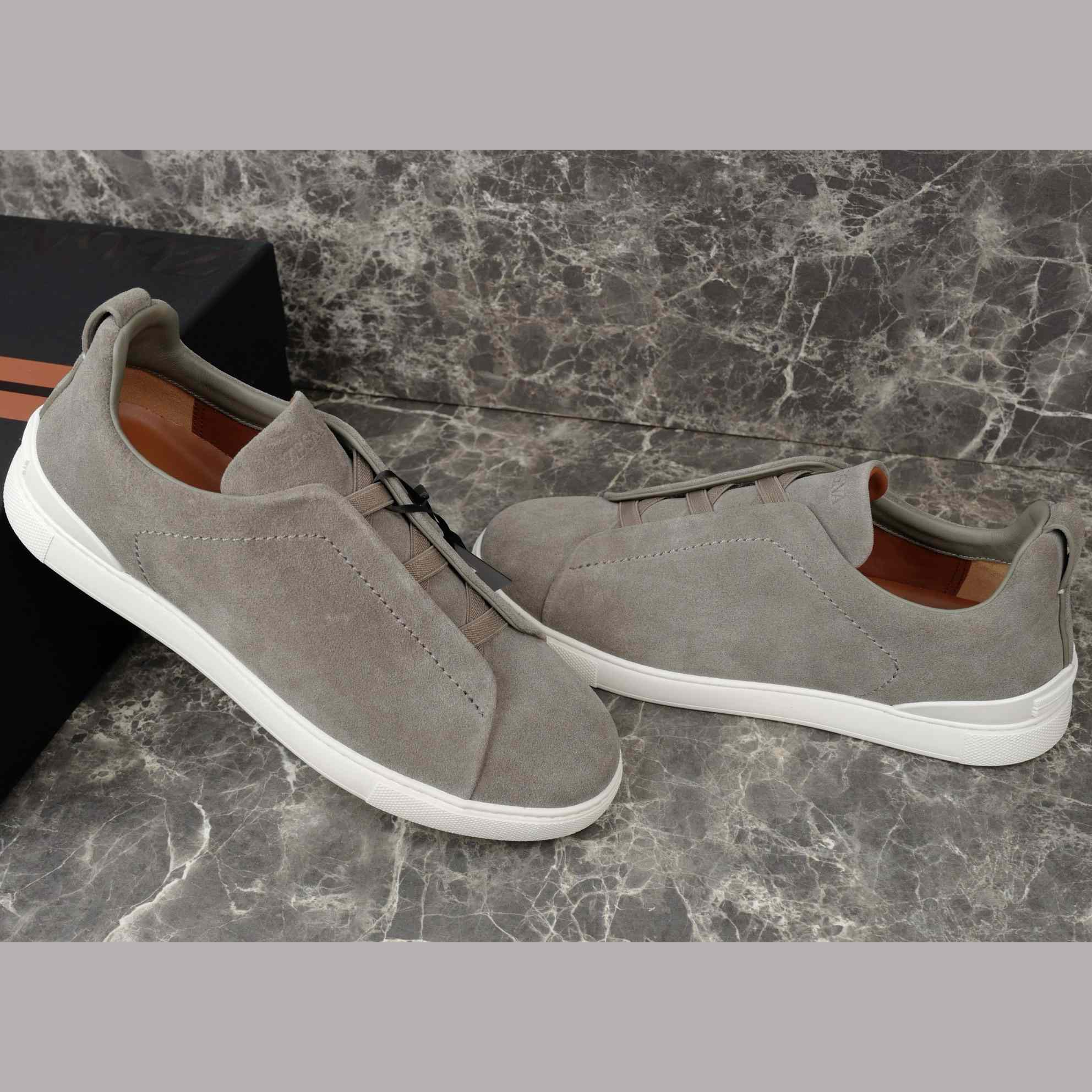 Zegna Utility Blue suede Triple Stitch™ Sneakers - DopestKickz