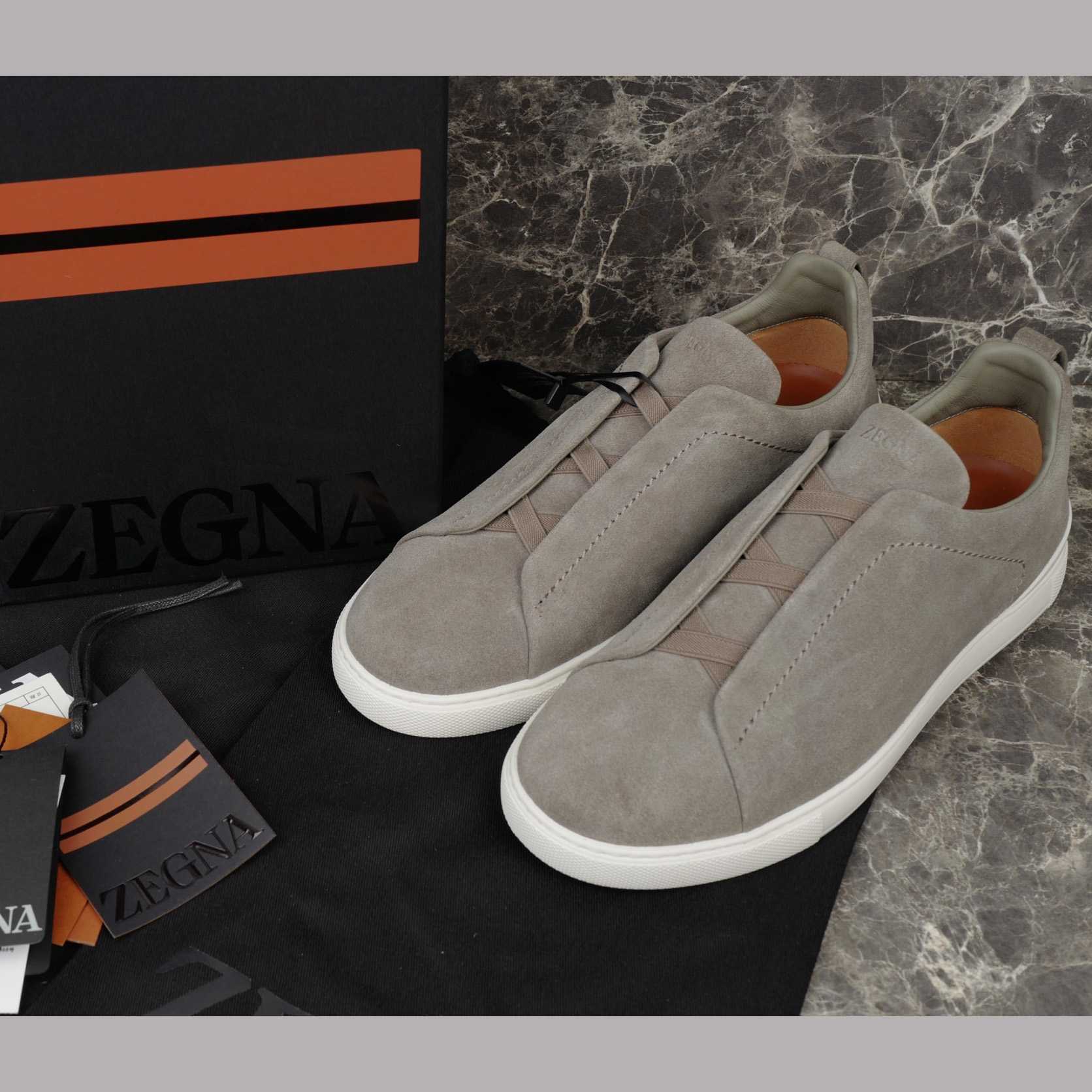 Zegna Utility Blue suede Triple Stitch™ Sneakers - DopestKickz